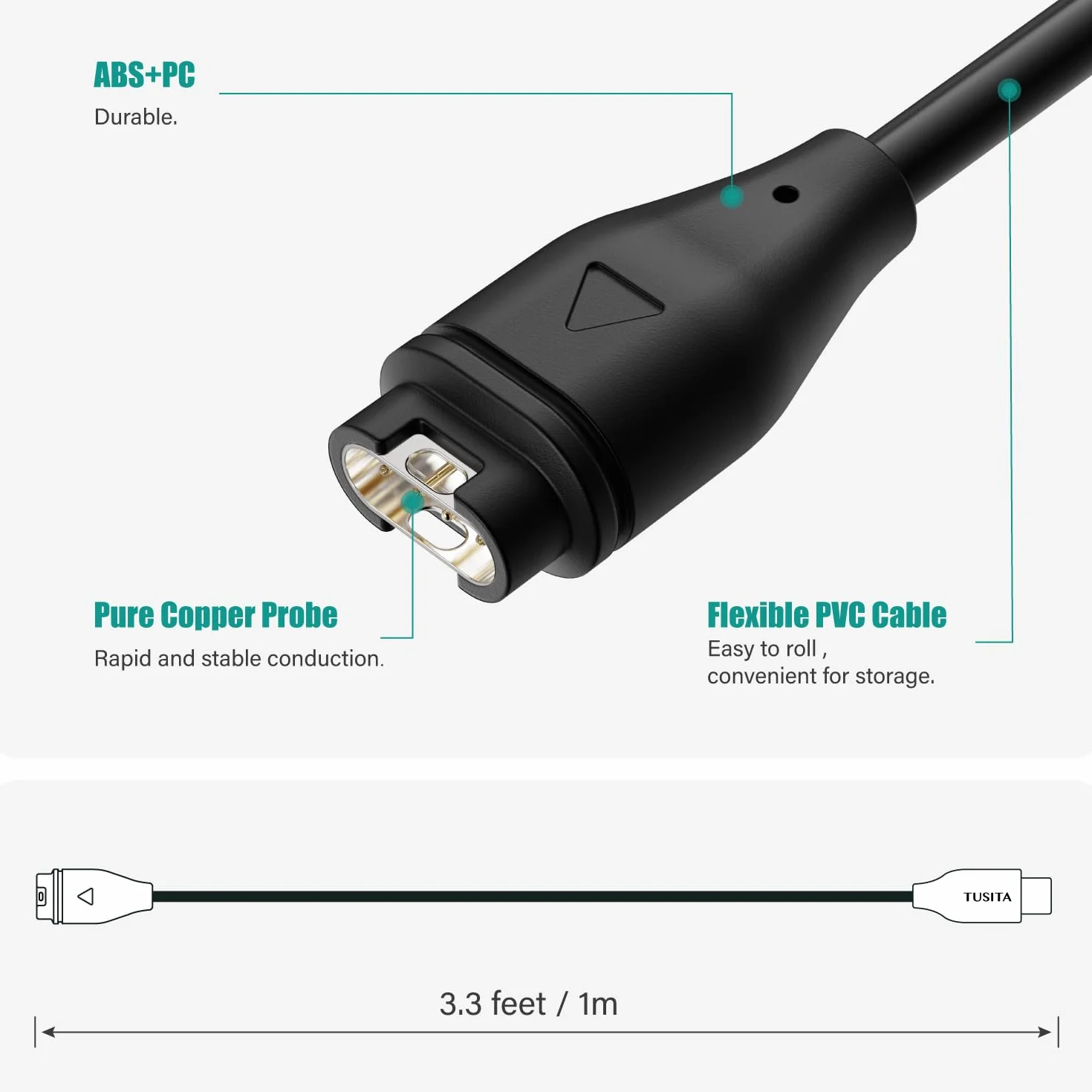 TUSITA USB-C Plug Kabel Lądowania/Danych Kompatybilny z Garmin Zegarkiem - 1M