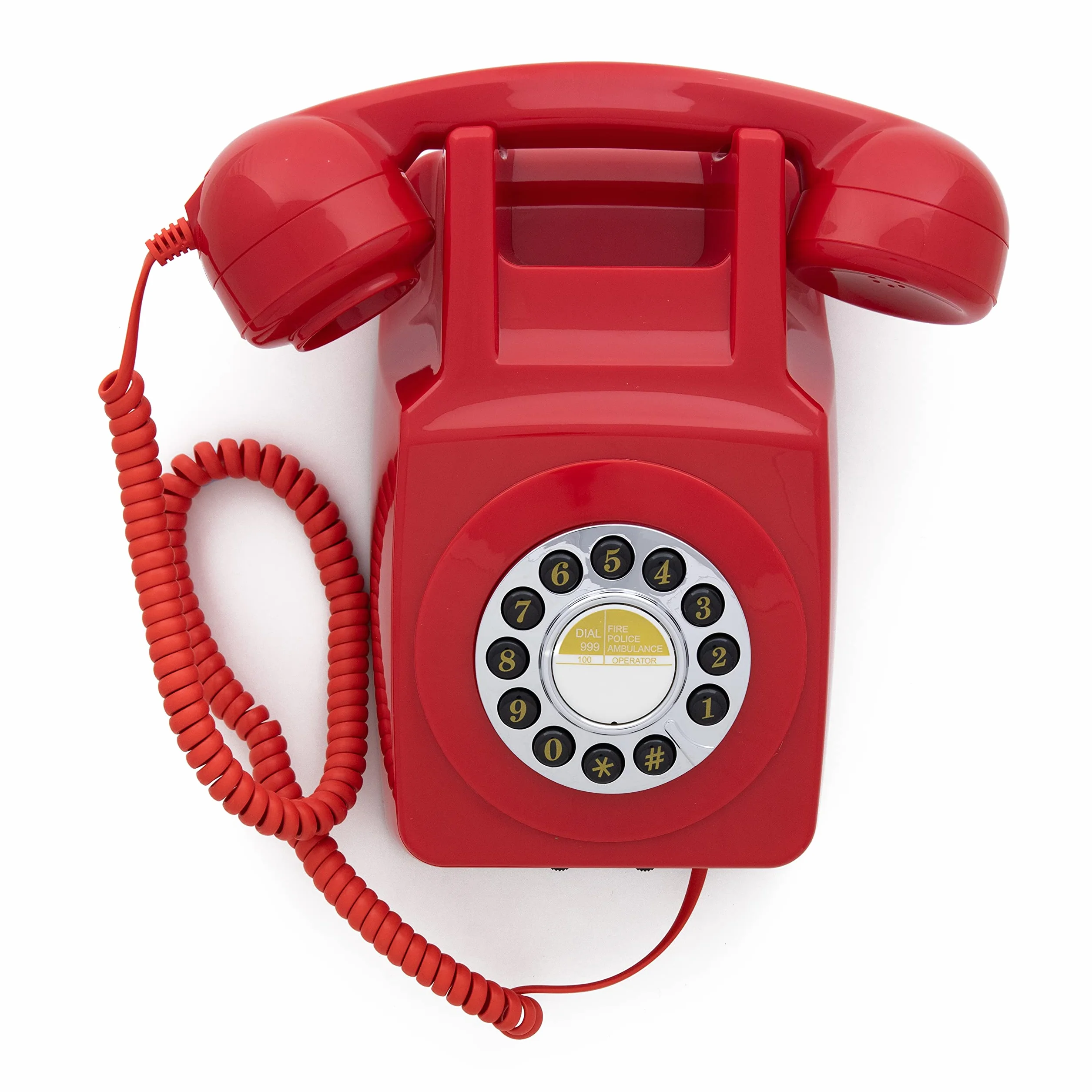 GPO 746WALL Retro telefon stacjonarny na ścianę, czerwony, z autentycznym dzwonkiem