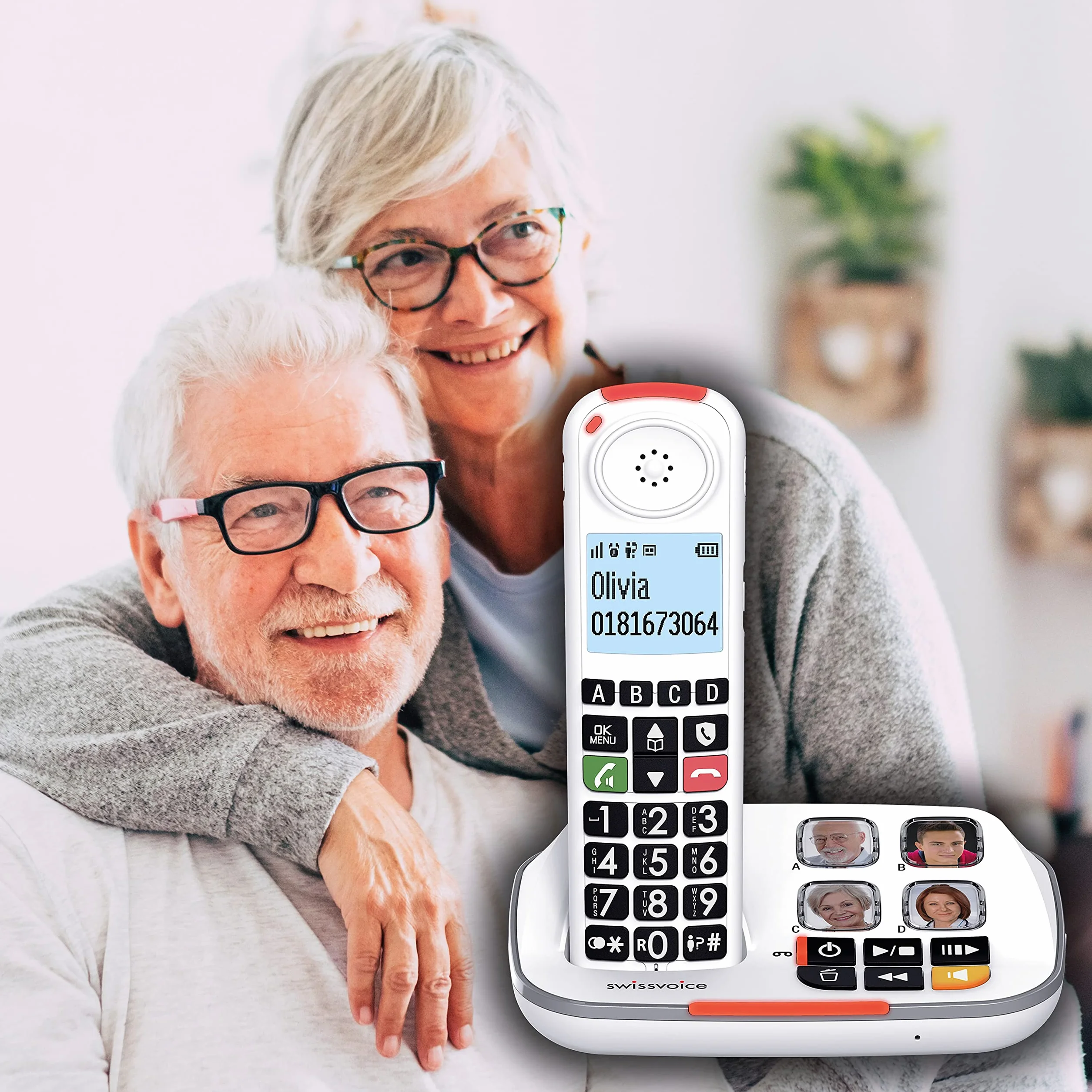swissvoice Xtra 2355, szerokoprzyciskowy bezprzewodowy telefon DECT z automatyczną sekretarką, wzmocnienie audio, głośne dzwonki, kompatybilny z aparatami słuchowymi, funkcja blokady połączeń