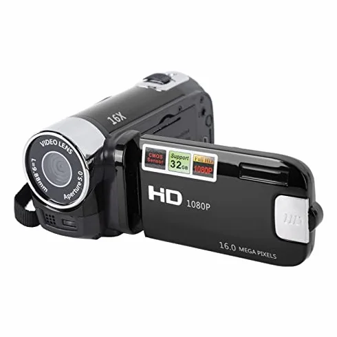 Kamera Wideo Kamera, Cyfrowa Kamera Nagrywająca Kamera DV 4K 48 MP z Obrotowym Ekranem 2,7 Cala, Kamera z 16-krotnym Zoomem Cyfrowym Obsługa Kamery Przez USB Połączenie z (BLACK)