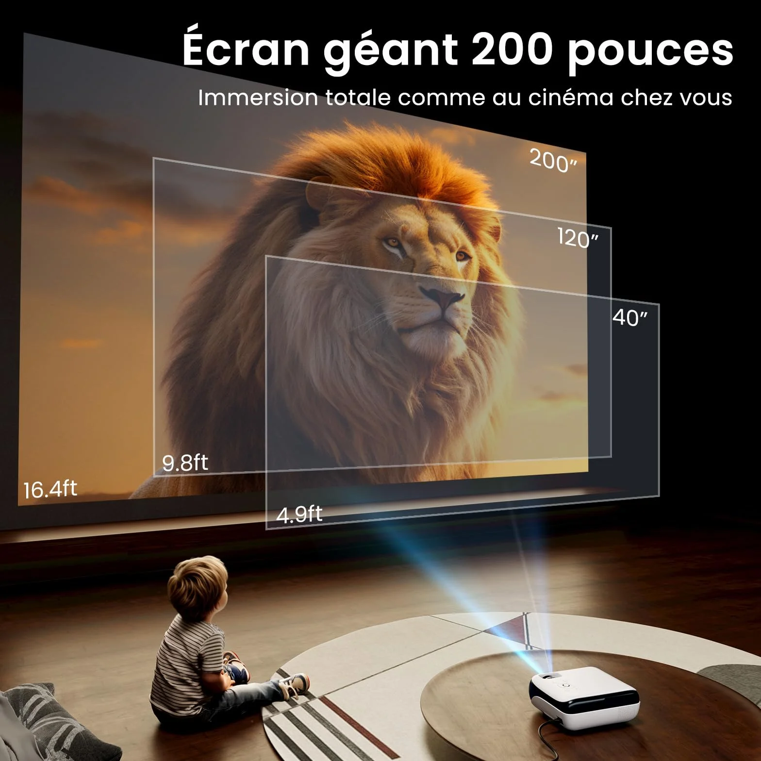 Mini projektor 4K, HAPPRUN H1 Full HD rzutnik z Bluetooth – natywny 1080P przenośny projektor na zewnątrz z głośnikiem, kompatybilny ze smartfonem, HDMI, USB, AV, TV-Stick, PS5 do kina domowego
