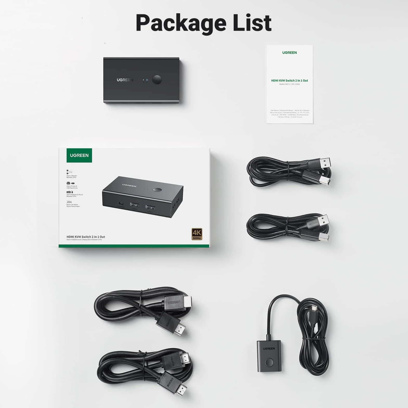 UGREEN Przełącznik KVM HDMI 2.0 2 PC 1 Monitor 4K@60Hz USB 2.0