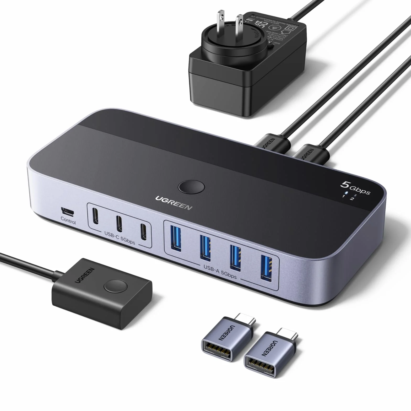 Przełącznik USB UGREEN 2 wejścia 7 wyjść 5Gbps 4xUSB A 3xUSB C 2-częściowy do myszy klawiatury