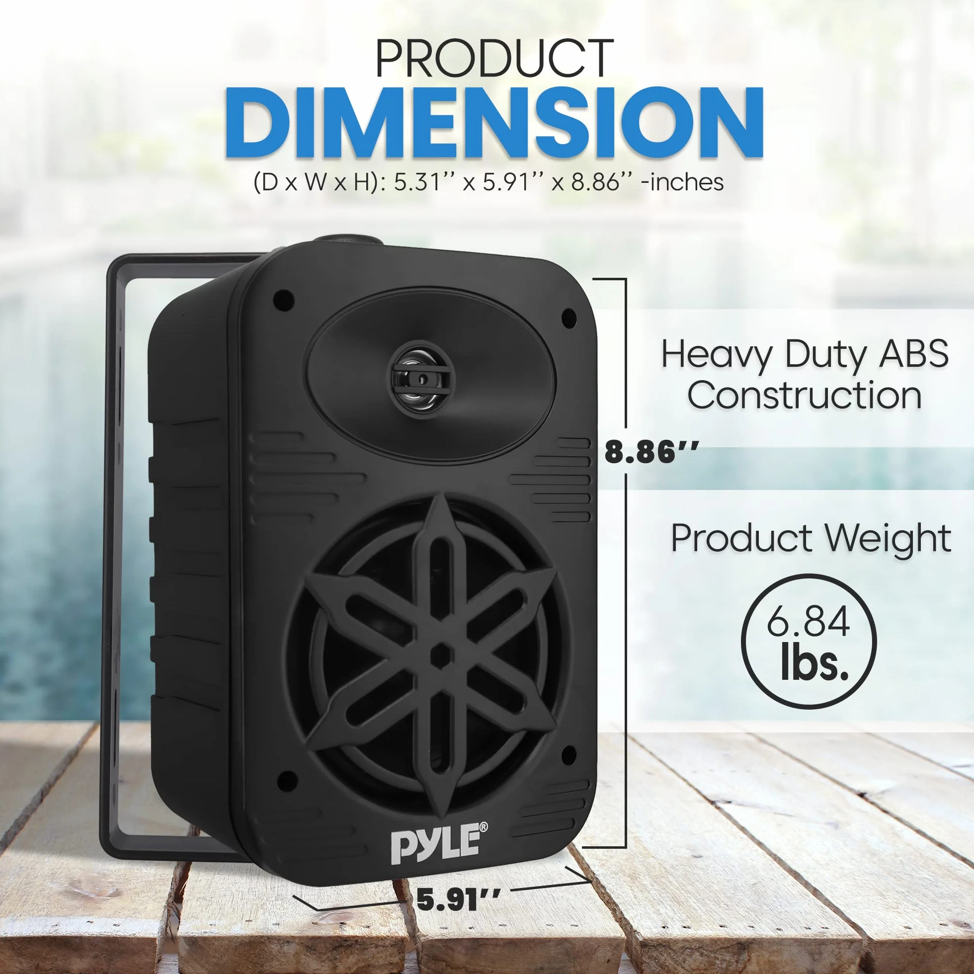 Pyle Indoor Outdoor Speakers Pair - 500 Watt Dual Waterproof 5.25” 2-Way Full Range Speaker System w/ 1/2” High Compliance Polymer Tweeter - In-Home, Boat, Marine, Deck, Patio, Poolside (Black)