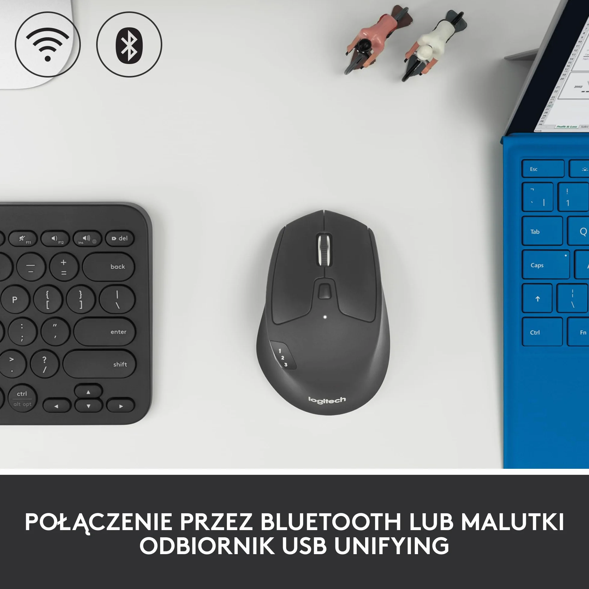Logitech M720 Triathlon, Mysz bezprzewodowa Multi-Device, Bluetooth, uniwersalny odbiornik USB, 1000 DPI, 6 programowalnych przycisków, bateria do 2 lat, laptop/PC/Mac/iPadOS - Szary