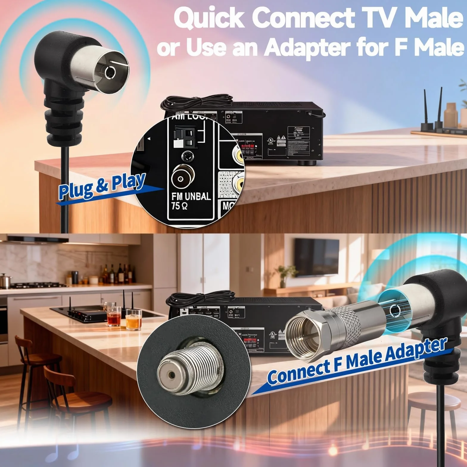 Bingfu Kabel Antena Radio FM Kanał HiFi Wewnątrz 75 ohm Koncentryczny Przewód Antena z Żeńskim TV i Męskim Adapter F Kompatybilny z Samsung Sony Yamaha Denon Panasonic Onkyo
