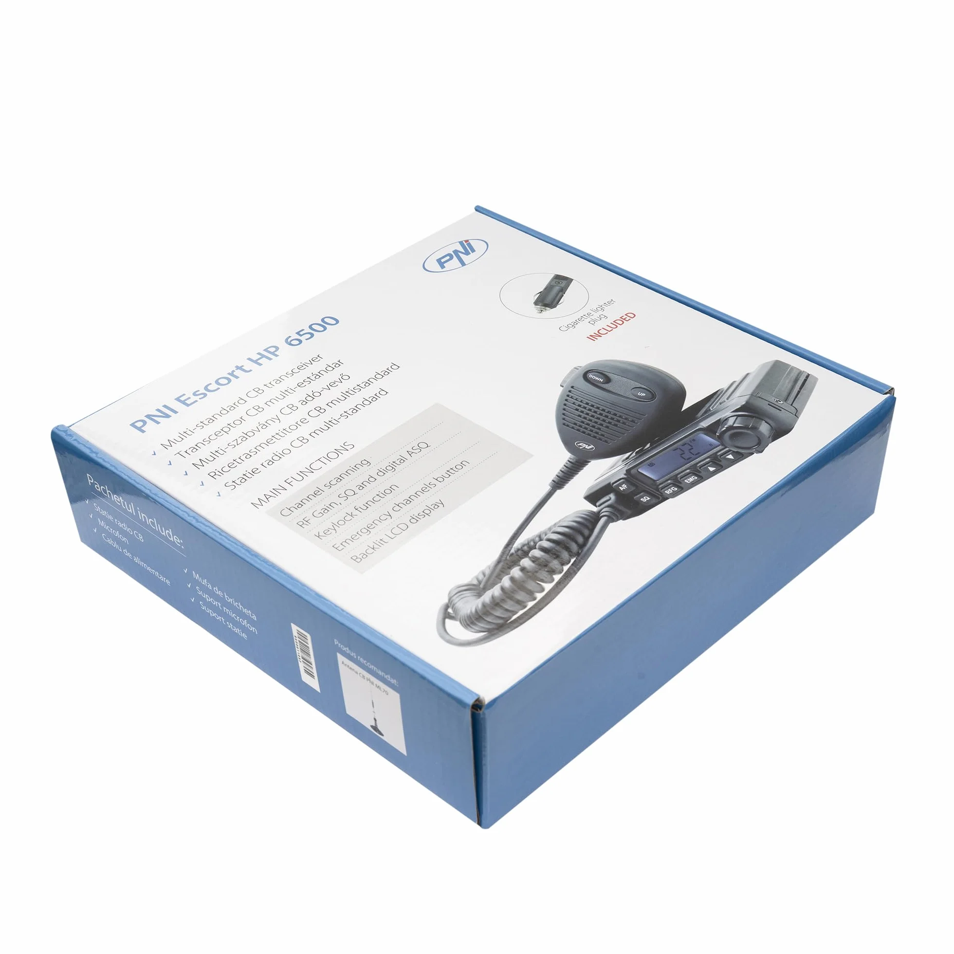 CB Radio PNI Escort HP 6500, Citizen Band, multistandard, 4W, 12V, ASQ, RF Gain, wtyczka do zapalniczki w zestawie, przełącznik AM/FM tylko dla pasma UE