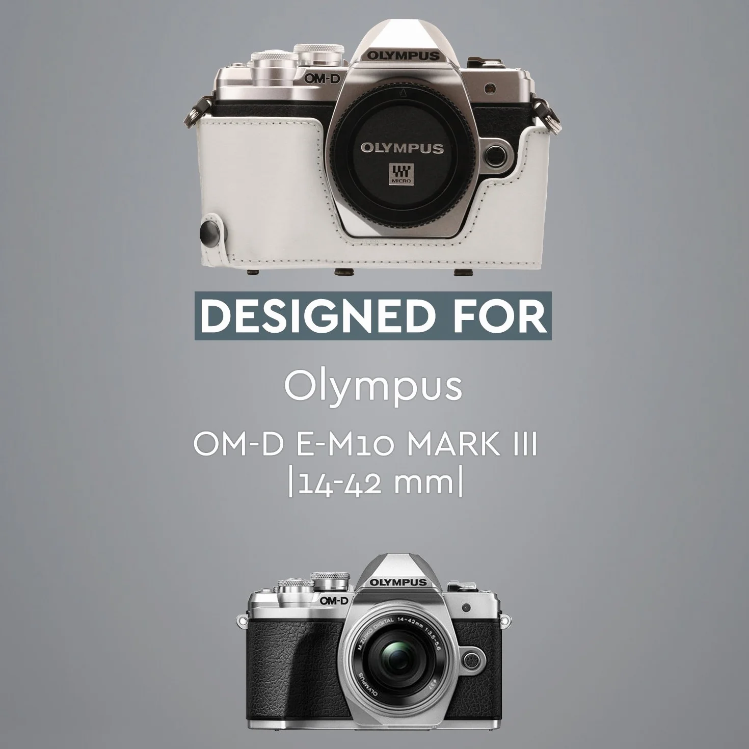 MegaGear MG1349 Ever Ready skórzane etui i pasek z dostępem baterii do kamery Olympus OM-D E-M10 Mark III - biały