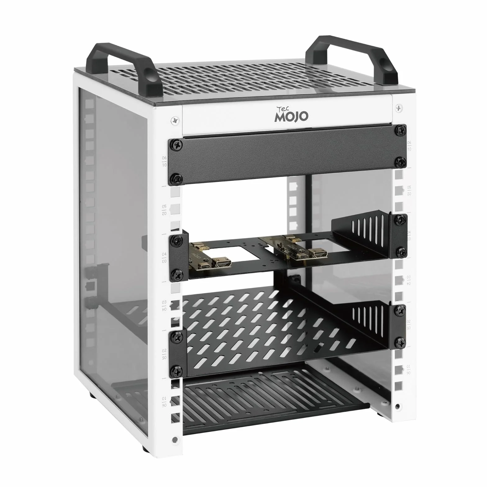 Tecmojo Mini stojak na biurko 10", 6U, głębokość 200 mm, szafa sieciowa z kieszenią SBC, karta adaptera micro HDMI do HDMI i zaślepka, do urządzeń AV, NAS i serwerów