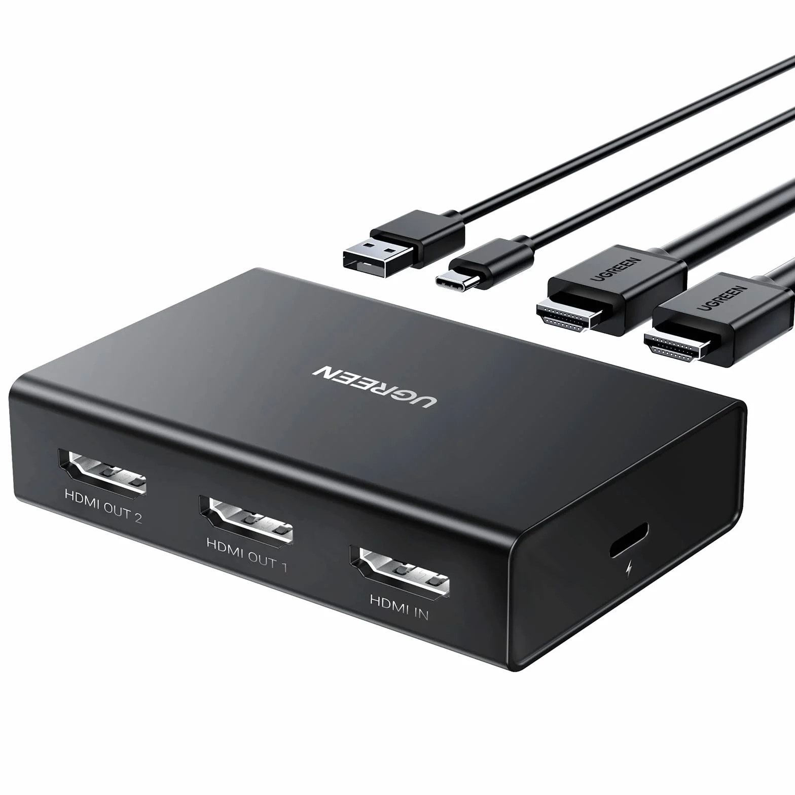UGREEN Rozdzielacz HDMI 1 w 2 wyjścia [wyświetlacz lustrzany], 4K przy 60Hz, HDCP 2.2/1.4, HDR, podwójny monitor kompatybilny z TV Box, TV Stick, konsolą do gier, kartą przechwytującą, PC