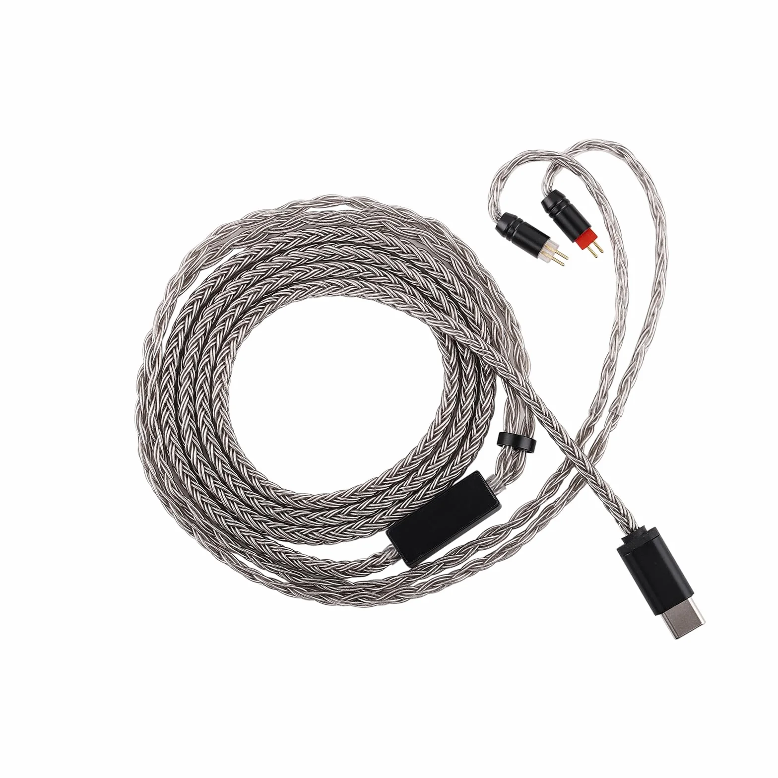 Linsoul Tripowin Zonie HiFi IEM Upgrade kabel, z mikrofonem Omni, 16-żyłowy, posrebrzany kabel słuchawkowy SPC, opcje typu C/3,5 mm, 1,25 m, nieplączący się przewód dla audiofilów (typ C, 2-pinowy