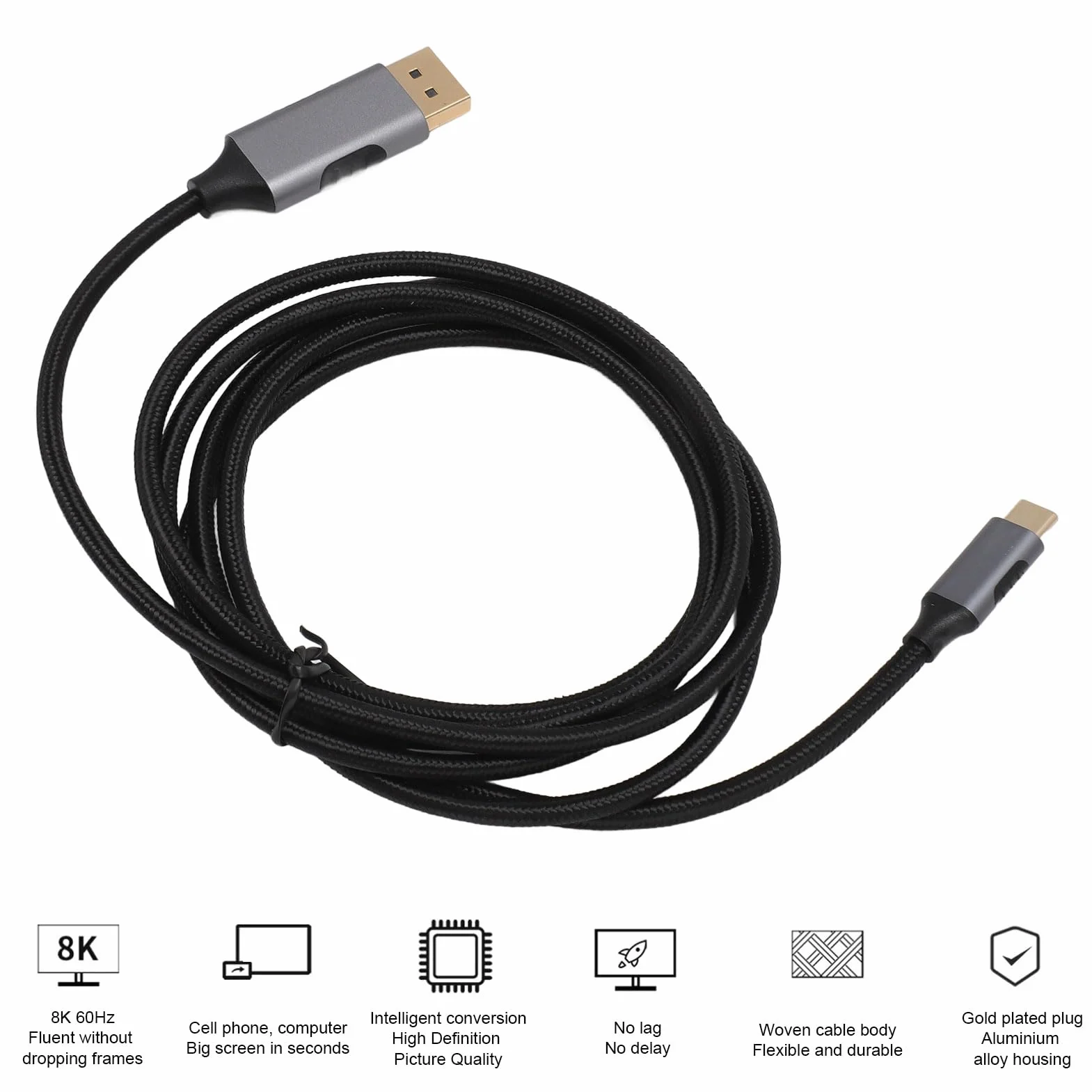 Kabel USB C do DisplayPort 1.4, Kabel 8K 60 Hz Typu C do DP 1.4, z HBR3, DSC, FEC, HDCP 2.2, Kabel USB Typu C do DisplayPort 1.4 do Laptopa Telefon Komórkowy 5,9 Stopy