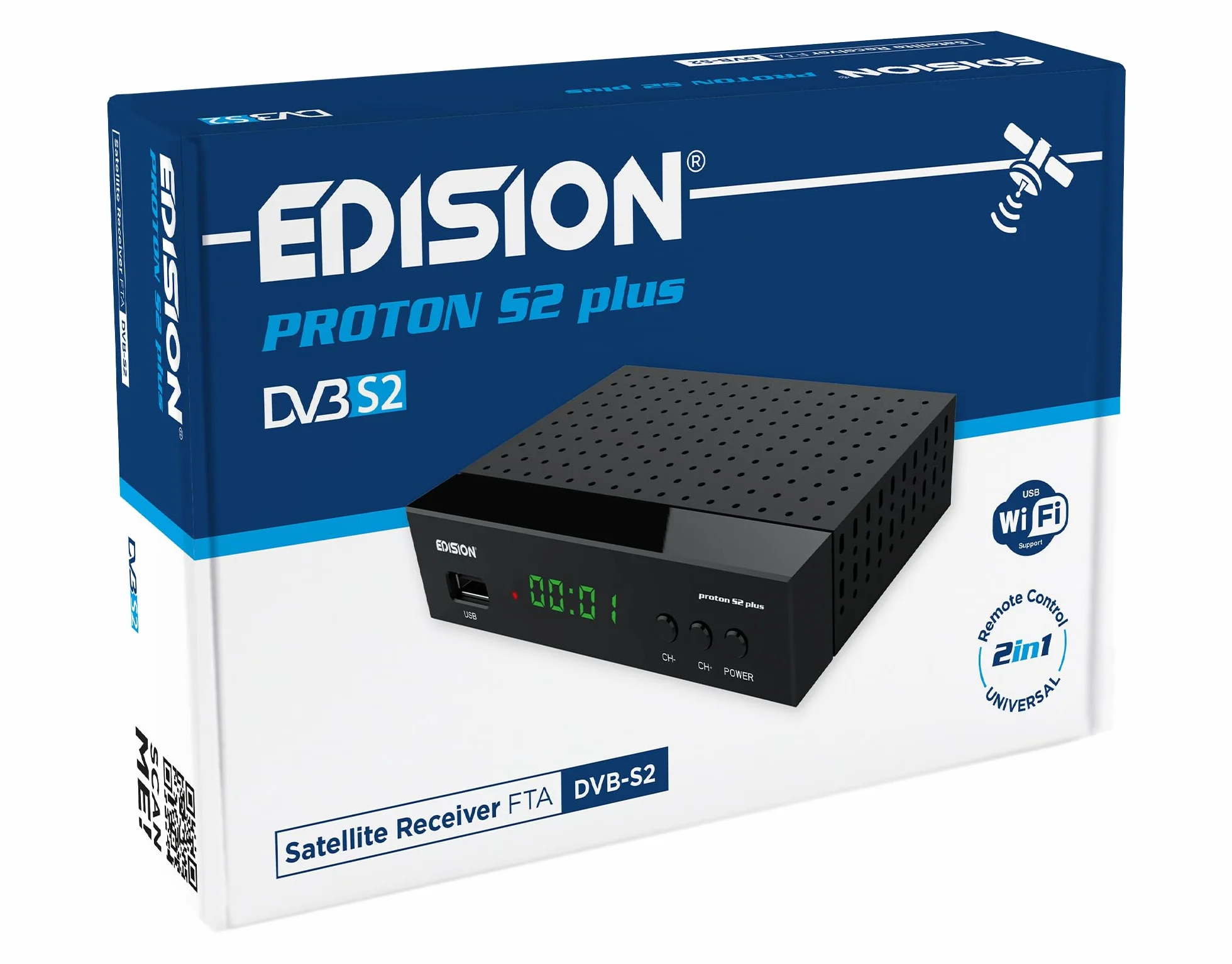 EDISION PROTON S2 plus Full HD Odbiornik satelitarny DVB-S2 FTA Unicable USB WiFi LAN HDMI SCART SPDIF IR