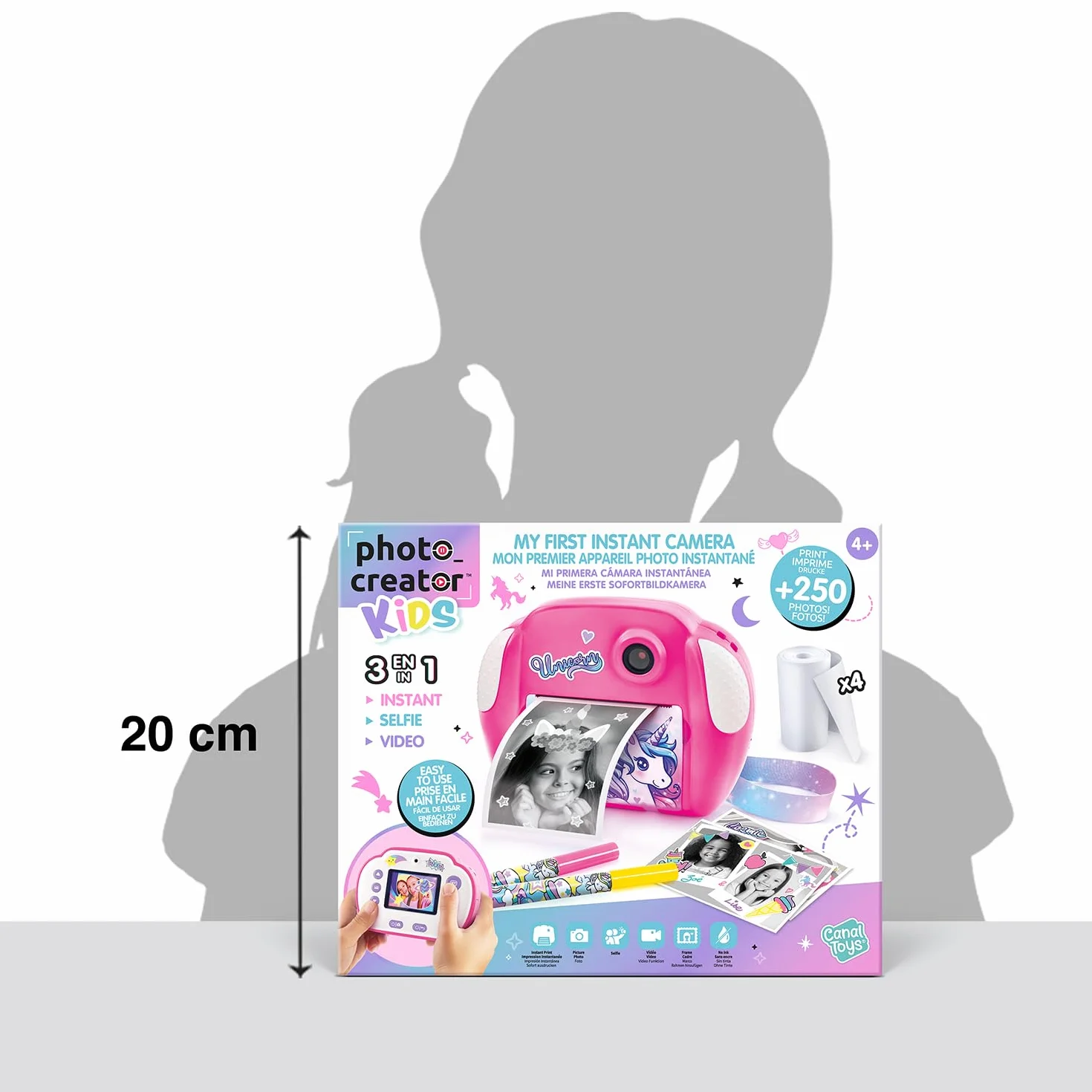 Canal Toys Aparat do natychmiastowego druku fotograficznego selfie wideo papier termiczny 250 zdjęć Wyświetlacz LCD CLK 013 różowy