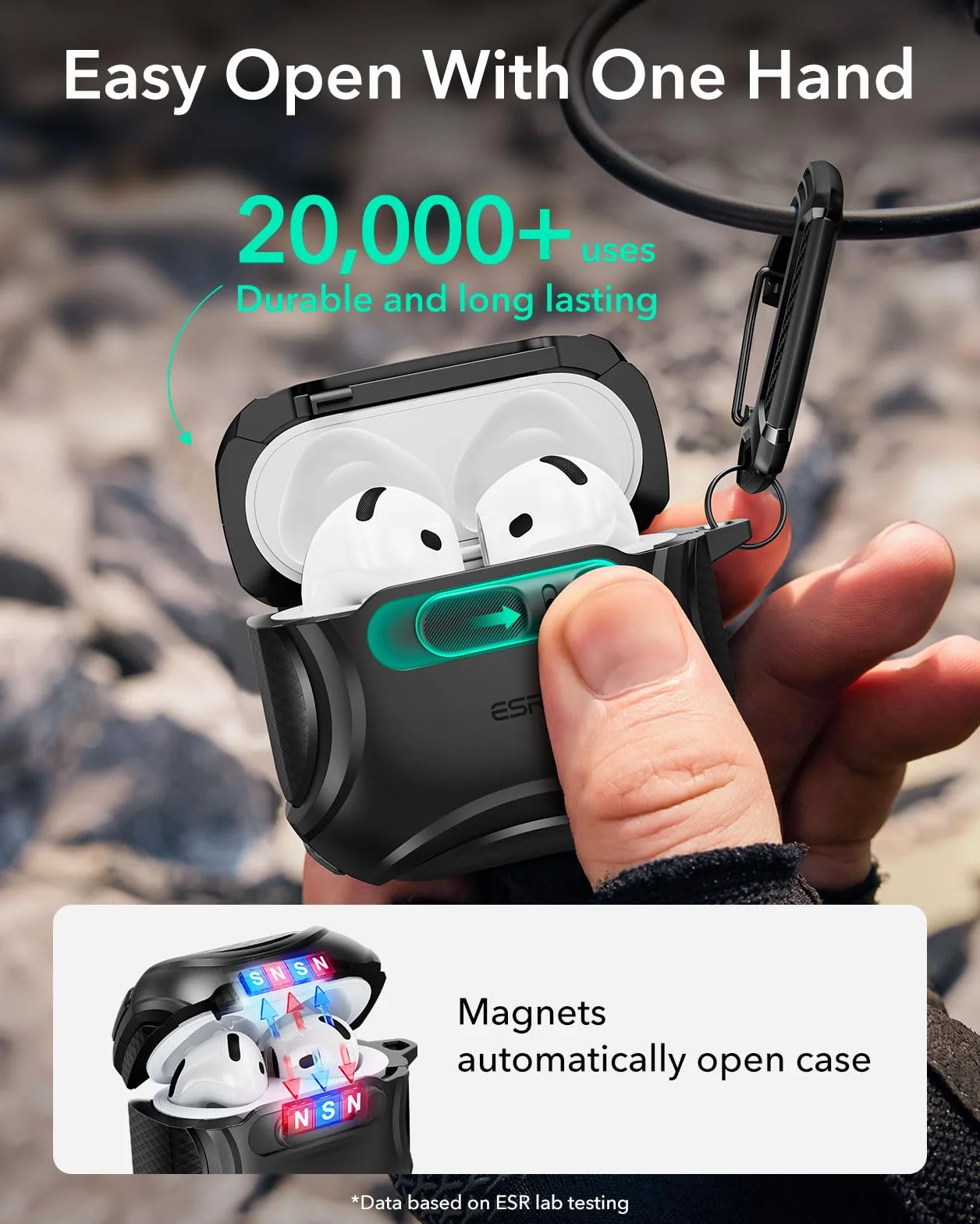 ESR Etui na AirPods 4, kompatybilne z etui AirPods 4. generacji (2024) (USB-C), kompatybilne z Magsafe, zamek chroniący przed upadkiem, łatwe otwieranie, seria Cyber, czarne