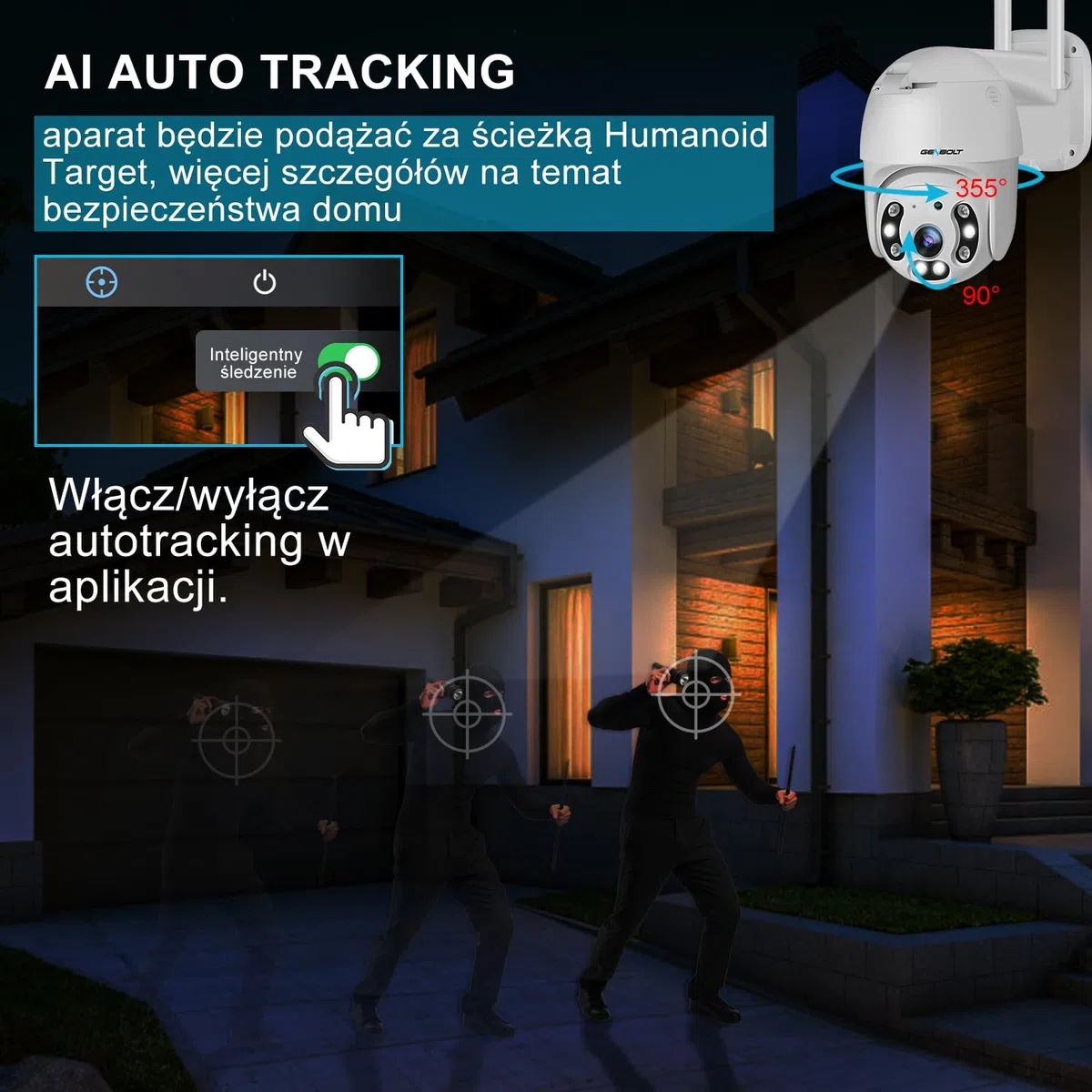 [DC&PoE] GENBOLT 4MP Zewnętrzna Kamera Bezpieczeństwa WIFI, 2.5K Kamera Monitoringowa Zewnętrzna IP CCTV, Wykrywanie Humanoidów, Automatyczne śledzenie, Bezprzewodowa,Wodoodporność(2.4&5GHz)