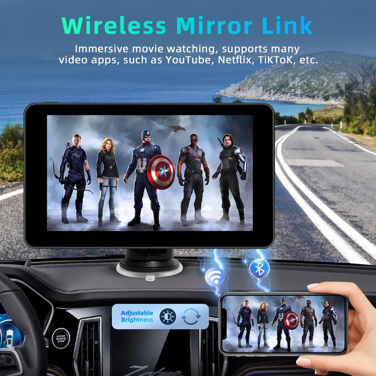 7-calowy ekran Apple CarPlay, ekran Android Auto, tablet samochodowy z Bluetooth/FM/AUX, obsługa Mirror Link/sterowania głosowego/nawigacji GPS