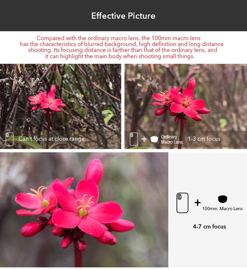 APEXEL Lente Macro HD de 100mm com Clip para Câmara de Telemóvel, compatível com iPhone X/8/8 Plus/7 Plus, Samsung Galaxy S10/S10 Plus, Huawei e a maioria dos smartphones