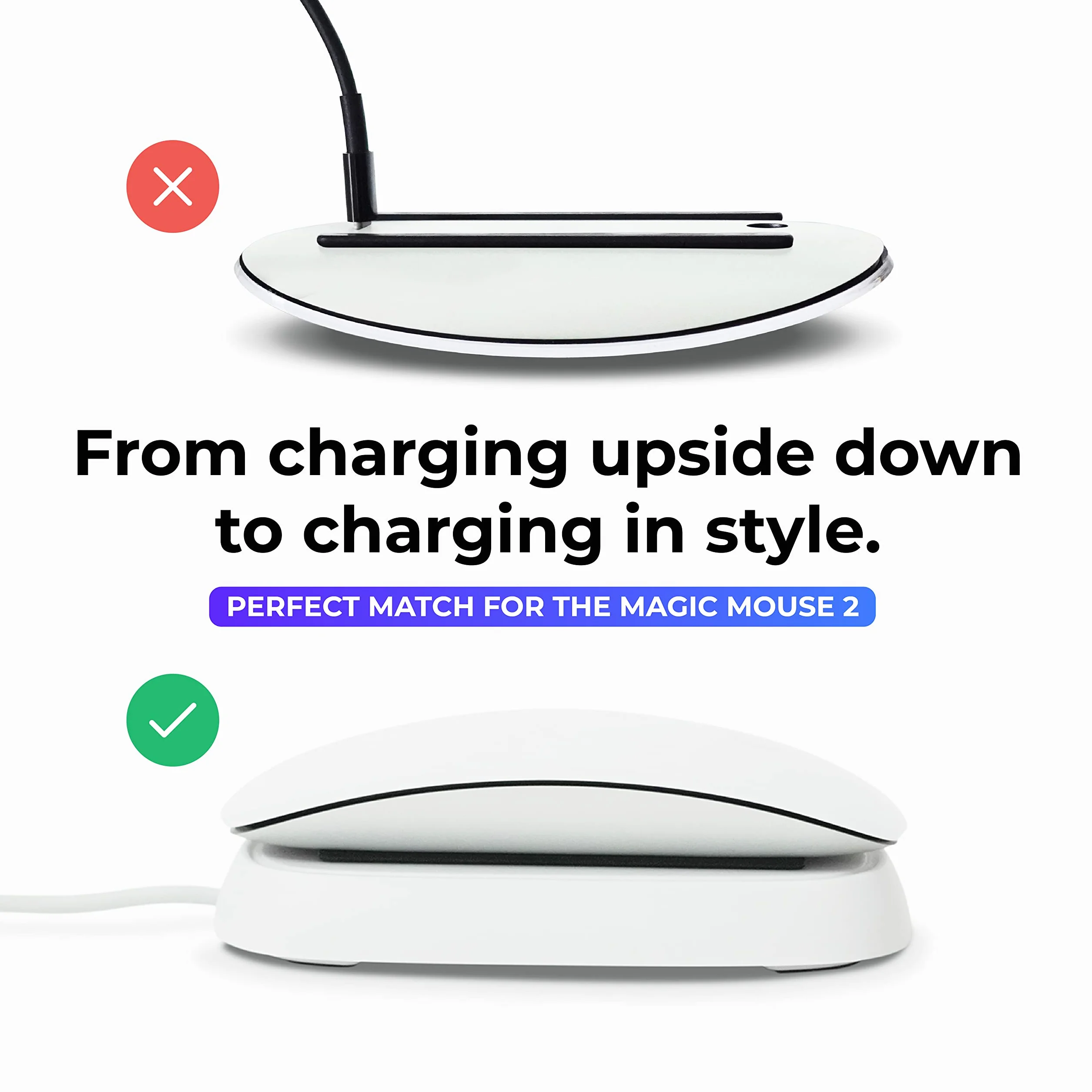 Ascrono Stacja Ładująca do Myszy Apple Magic Mouse 2 - Biały - Idealne Akcesorium | Nadaje Się Jako Stacja Ładująca, Stojak i Ładowarka | Zawiera USB-A do Lightning o Długości 1,5m