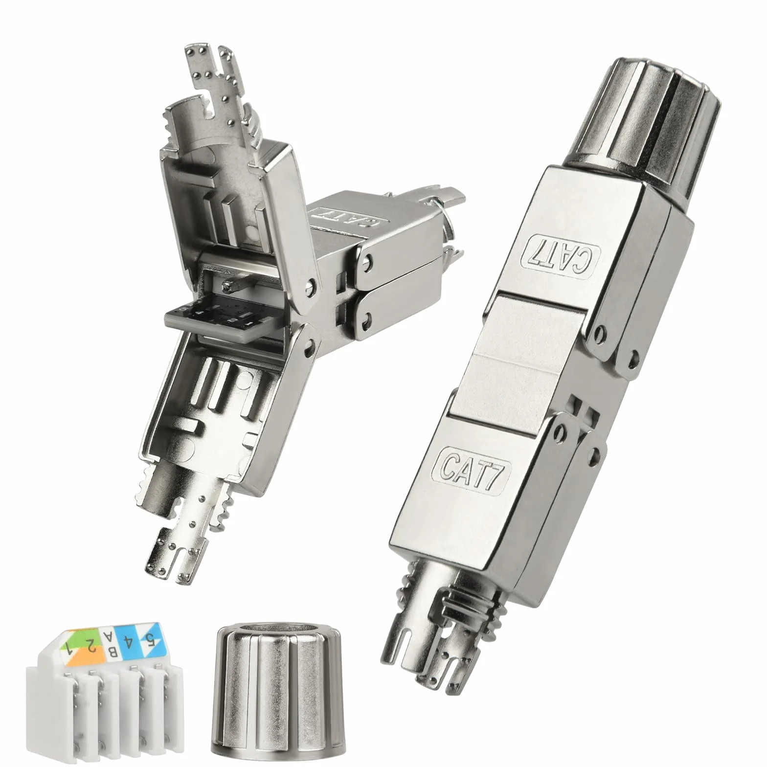 AXFEE 2-pak złączy RJ45, moduł złącza Cat7, złącze Ethernet 8P8C, ekranowany przedłużacz sieciowy, adapter złącza LSA, modułowe złącze wtykowe do kabla Ethernet, 2 szt