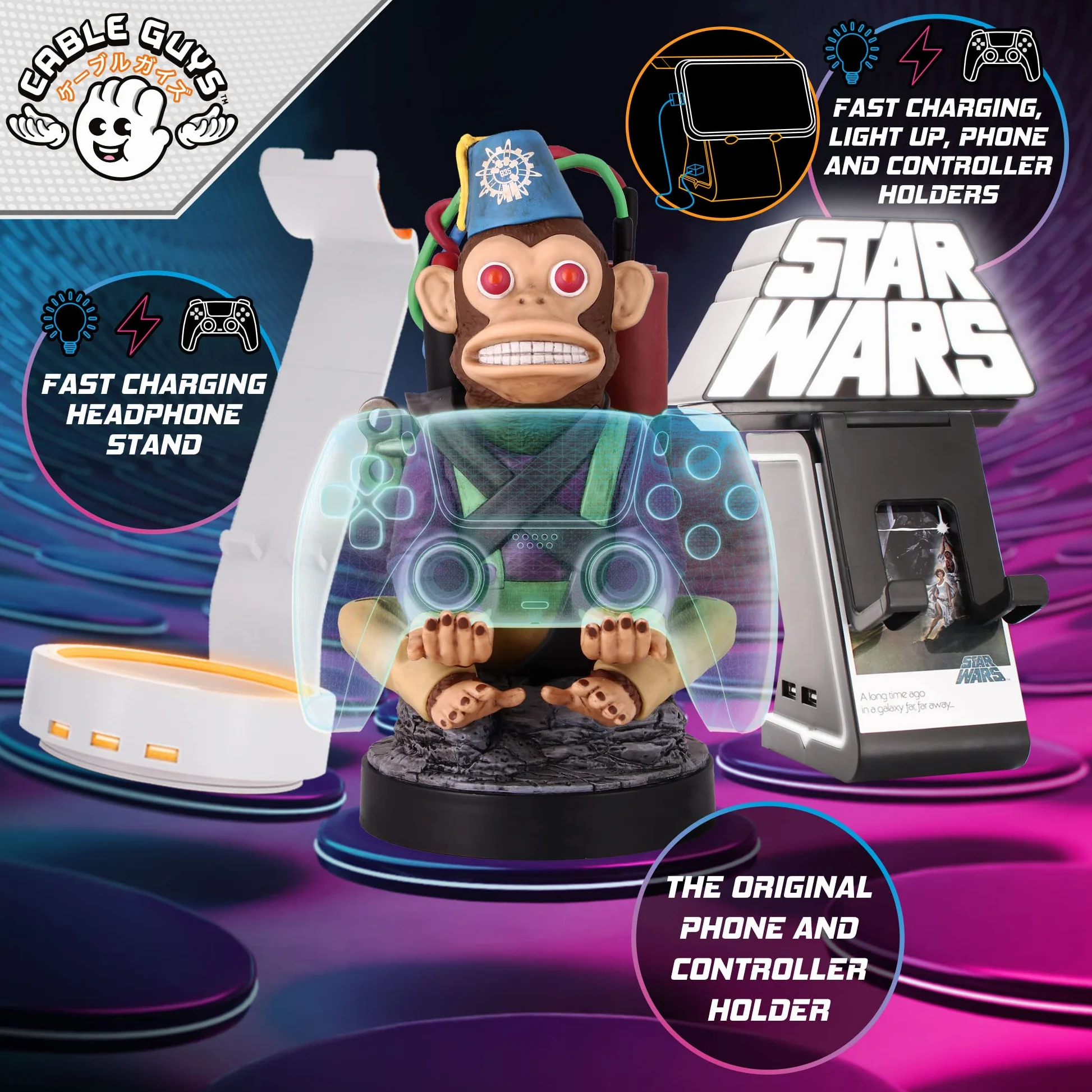 Cable Guys - Star Wars The Mandalorian Gaming Accessories Holder & Phone Holder for Most Controller (Xbox, Play Station, Nintendo Switch) & Phone