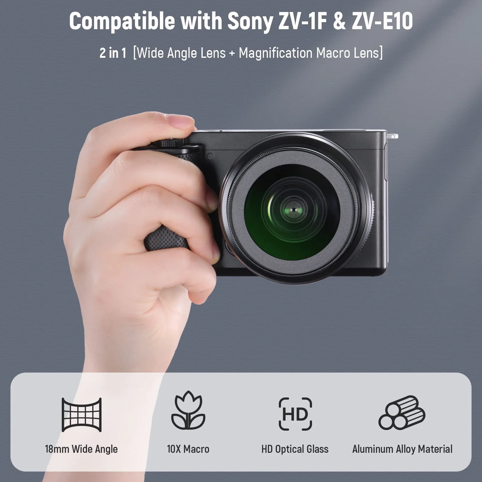 Neewer Szerokokątny obiektyw HD 40,5 mm do Sony ZV-1F ZV-E10 A5000 A6000 2 w 1 18 mm i 10x makro z adapterem
