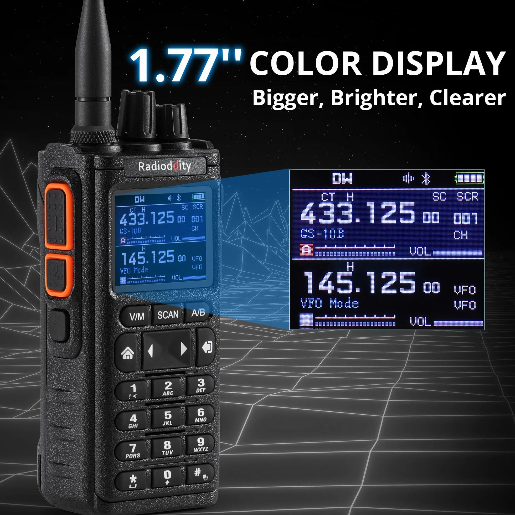 Radioddity GS-10B 10W Radio Ham, Dwukierunkowe na Duży Zasięg z APP Programowalne, UHF/VHF/FM Lotniczy, Dual PTT, Bateria 2500mAh & USB-C, Redukcja Szumów & Synchroniz. Kanałów
