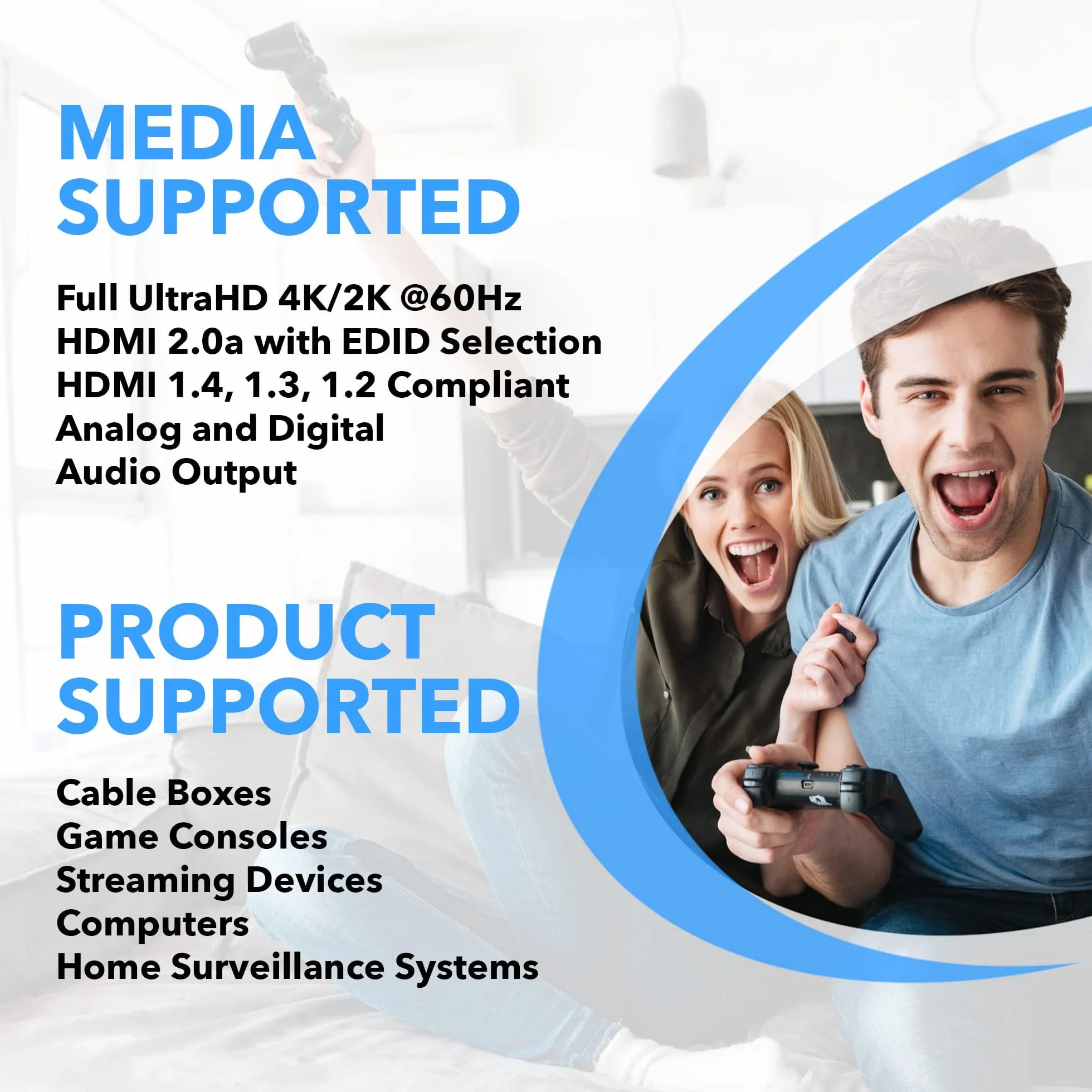 OREI Rozdzielacz HDMI 1x2 2.0 ze skalerem audio, 2 porty z Full Ultra HDCP 2.4K przy 60Hz i 3D obsługuje sterowanie EDID - UHDS-102A