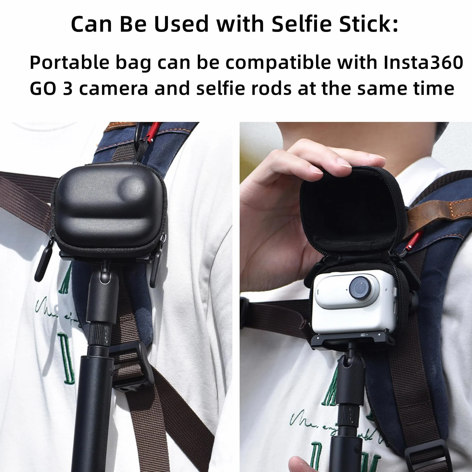 BRDRC Futerał do Insta360 GO 3/GO 3S, twarda powłoka PU osłona obiektywu ochrona mała torba do przechowywania, mini przenośna torba podróżna z karabińczykiem i paskiem na nadgarstek, akcesoria do