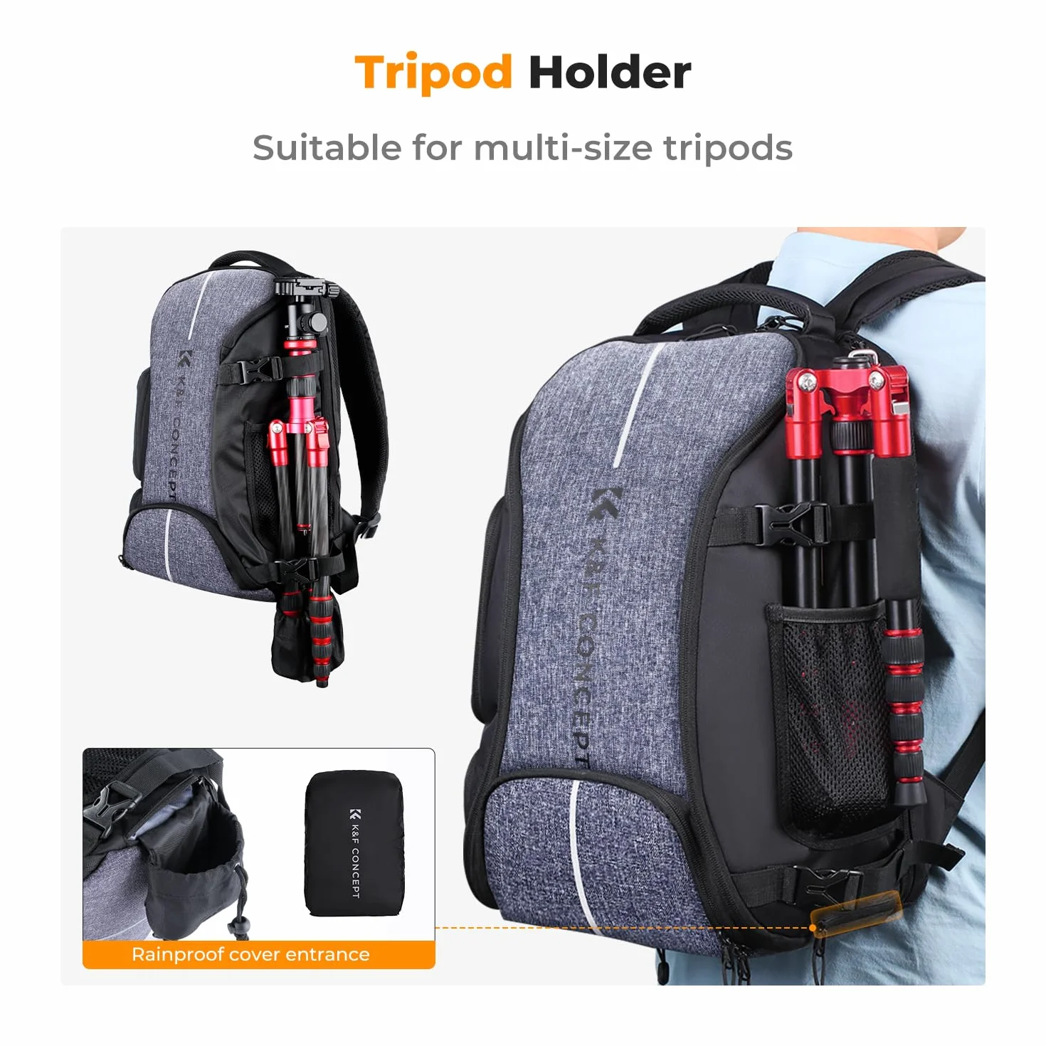 K&F Concept Plecak na aparat z osłoną przeciwdeszczową, torba na DSLR dron, obiektyw, laptop 16 cali