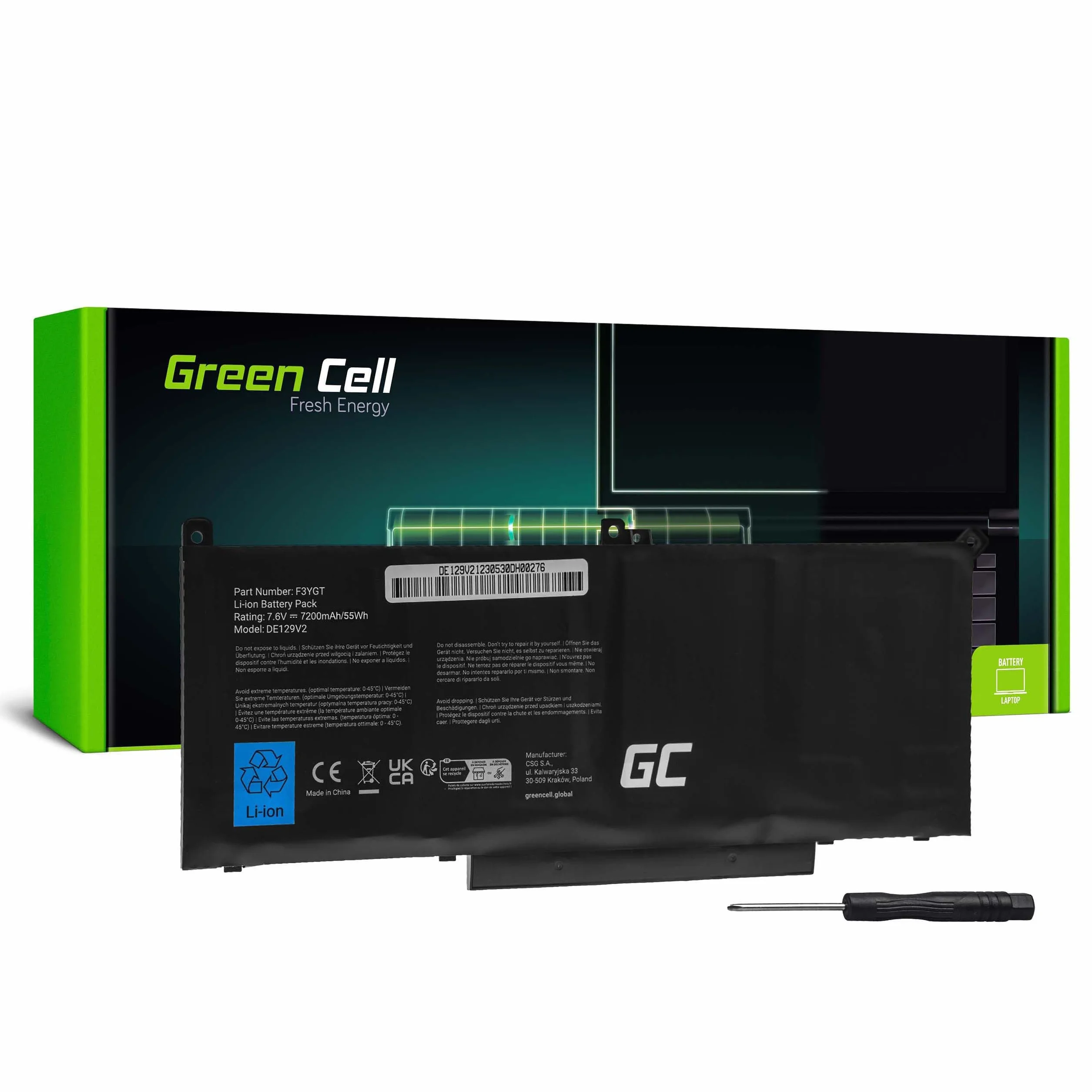 Green Cell 02X39G 0DM3WC 0DWX9J 0MYJ96 0V4940 2X39G DM3WC DWX9J F3YGT MYJ96 V4940 akumulator do laptopa Dell (7200 mAh 7,6 V czarny)