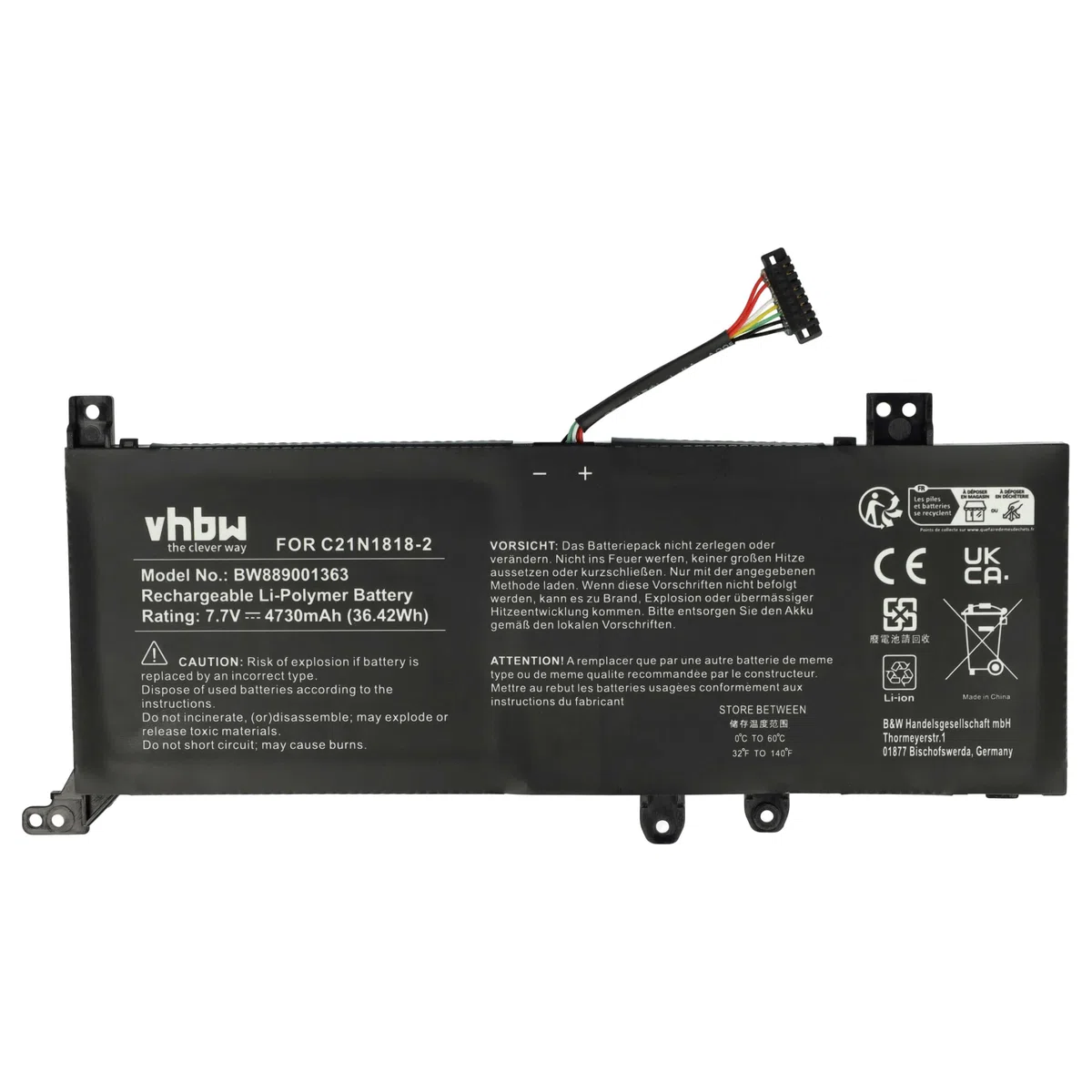 vhbw Bateria kompatybilna z laptopami Asus X515EP, X515F, X515FA, X515J, X515JA, X515JAN, X515JF, X515JP (4730mAh, 7,7 V, litowo-polimerowa)