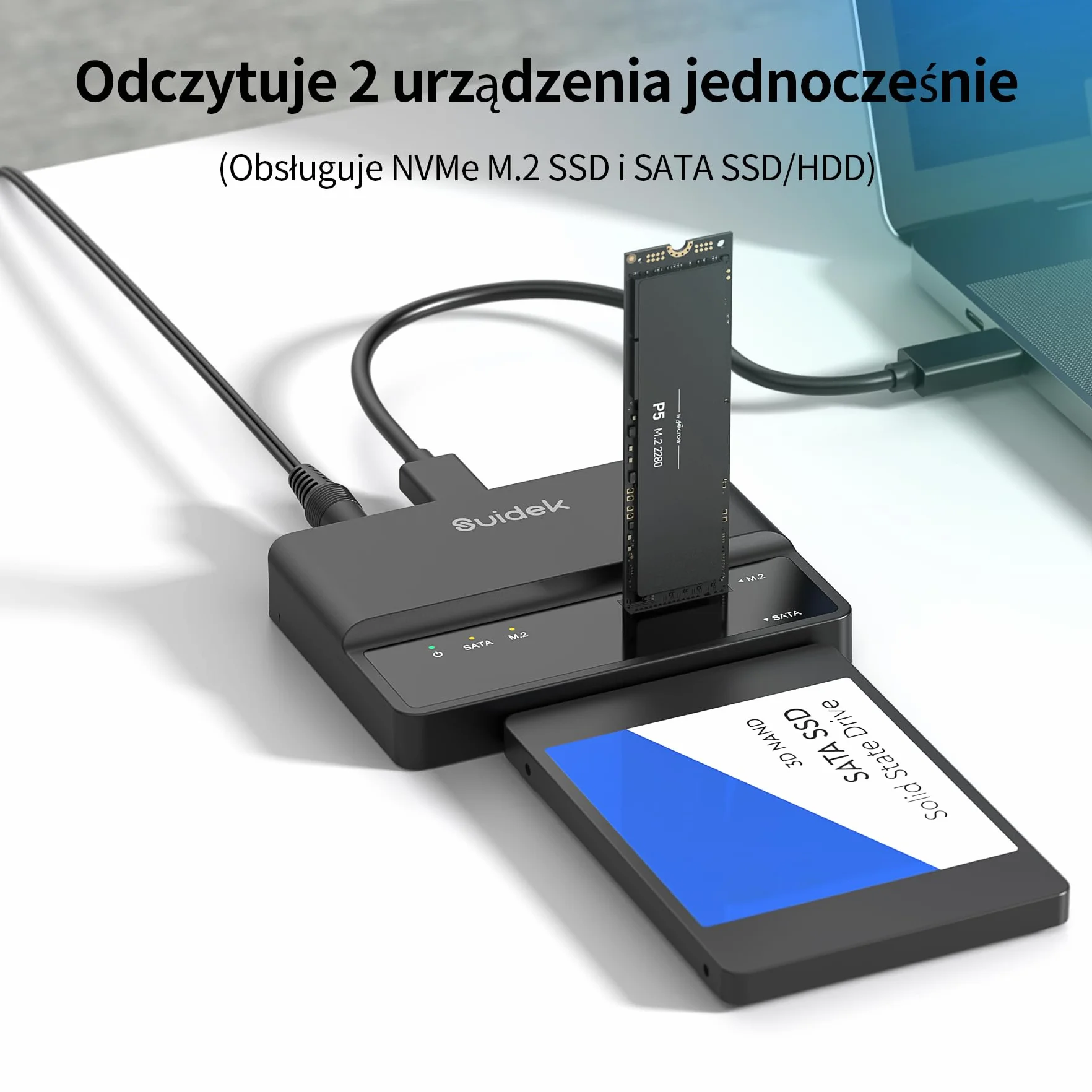 SUIDEK Adapter obudowy M.2 NVMe SSD, czytnik dysków twardych 10 Gbps, bezpłatny konwerter obudowy USB 3.2 z zewnętrznym adapterem PCIe NVMe obsługuje klawisze M.2 2, 2,5
