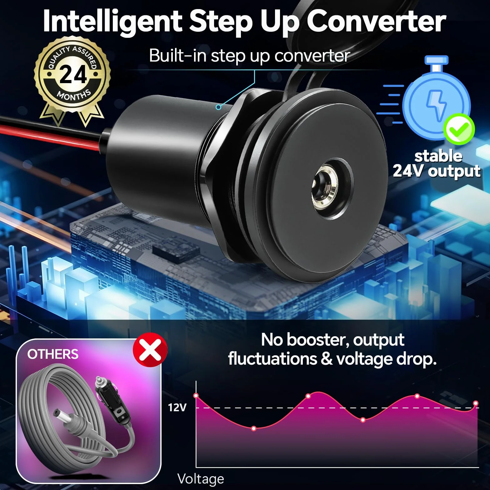 Acegoo Starlink Mini adapter 12 V, przetwornica DC-DC, przetwornica Step Up 12 V, aluminiowe gniazdo 24 V DC do kampera, łodzi, furgonetki, wejście 12 V, wyjście 24 V/3,5 A, wodoodporny (adapter)