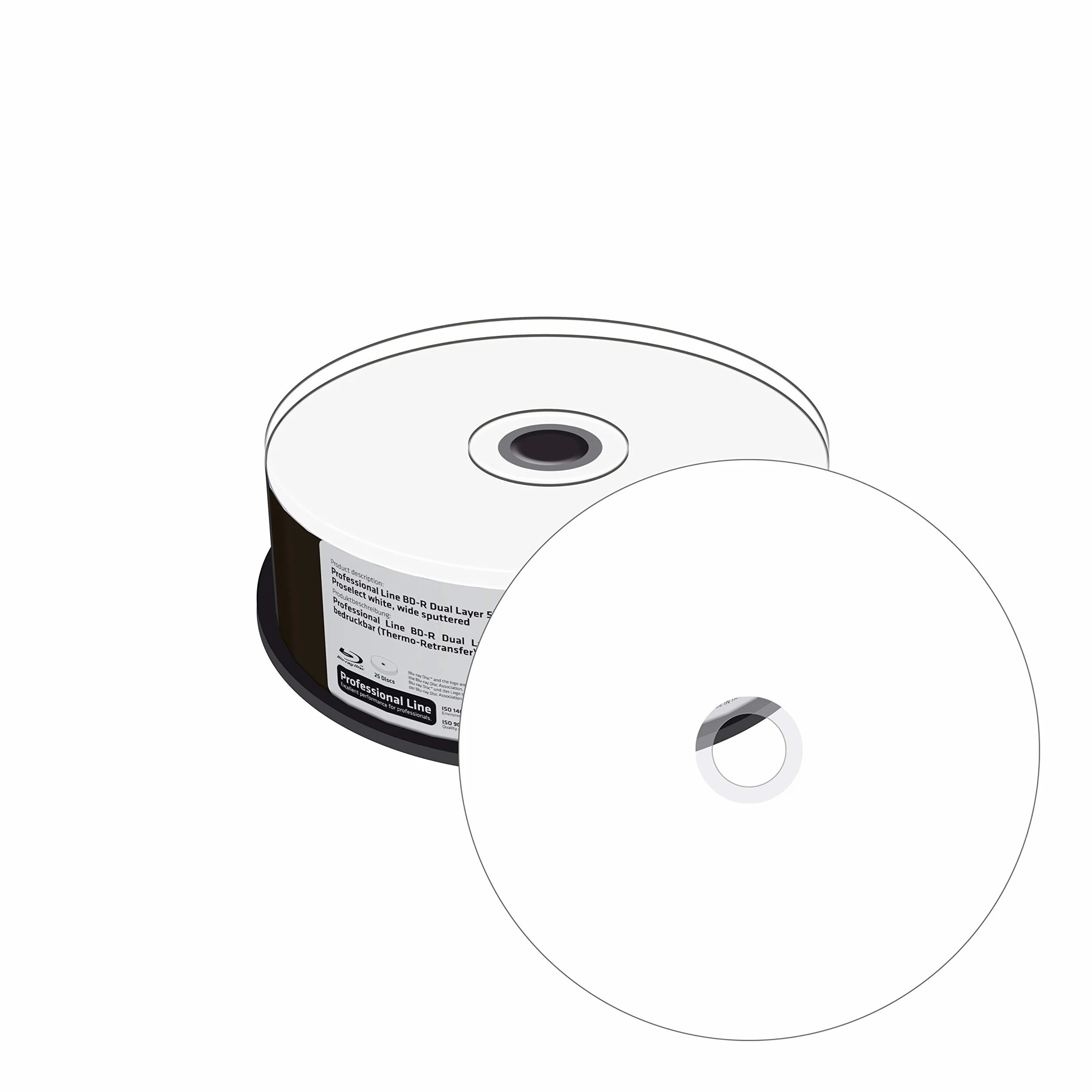 Professional Line BD-R Dual Layer 50GB 6x Speed, Thermo Retransfer Fullsurface Printable, Proselect white, Wide Sputtered, Cake 25