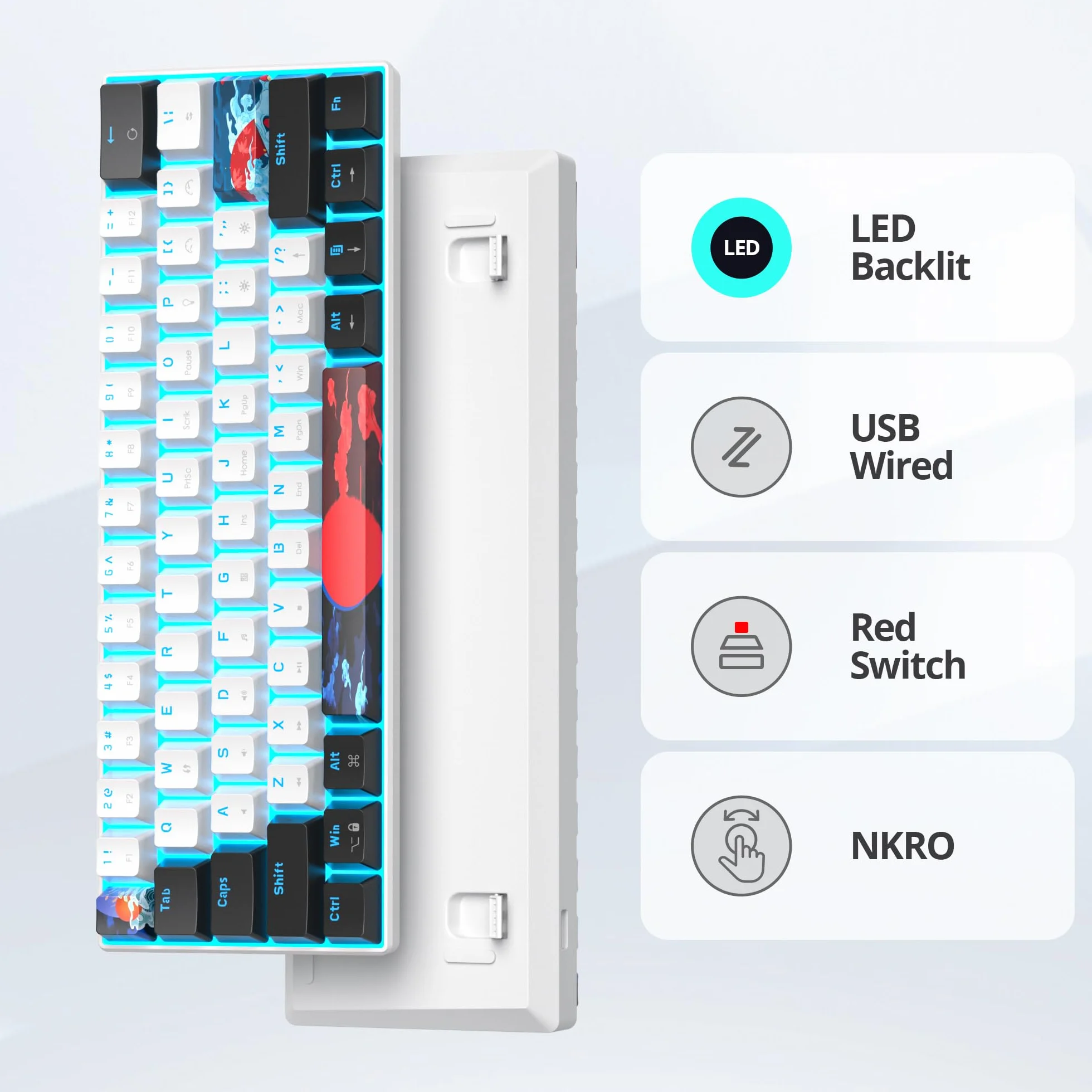 SOLIDEE 60% Mechaniczna Klawiatura Gamingowa,61 klawiszy z przełącznikami liniowymi,przewodowa mechaniczna klawiatura z podświetleniem LED,kompaktowa ergonomiczna klawiatura(61 White)