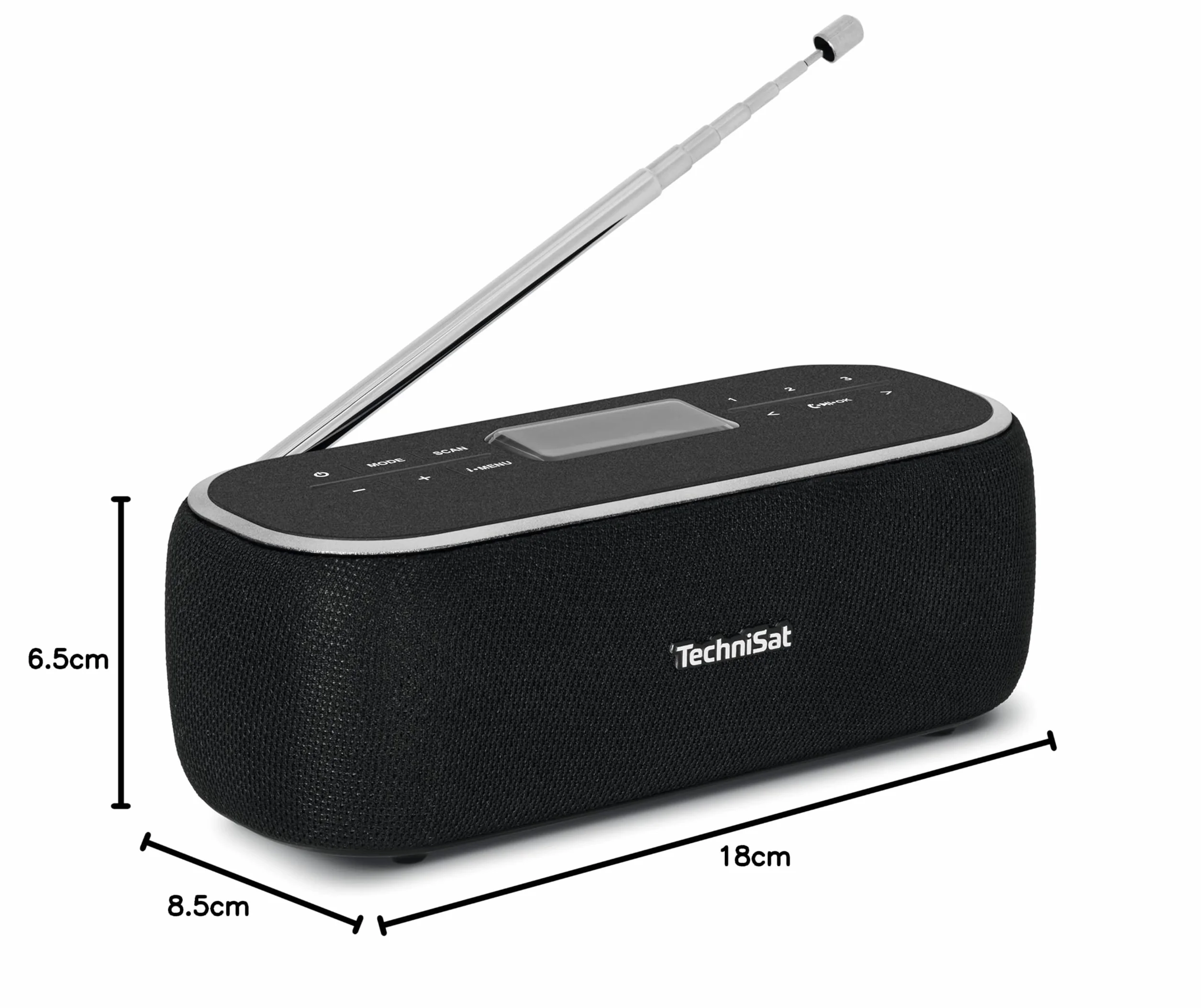 TechniSat DIGITRADIO BT 1 Przenośny głośnik Bluetooth z radiem cyfrowym DAB+ (UKF, zegar, budzik, zapis ulubionych stacji, tryb głośnomówiący, AUX-in, przyciski wyboru, akumulator, 6 W), czarny
