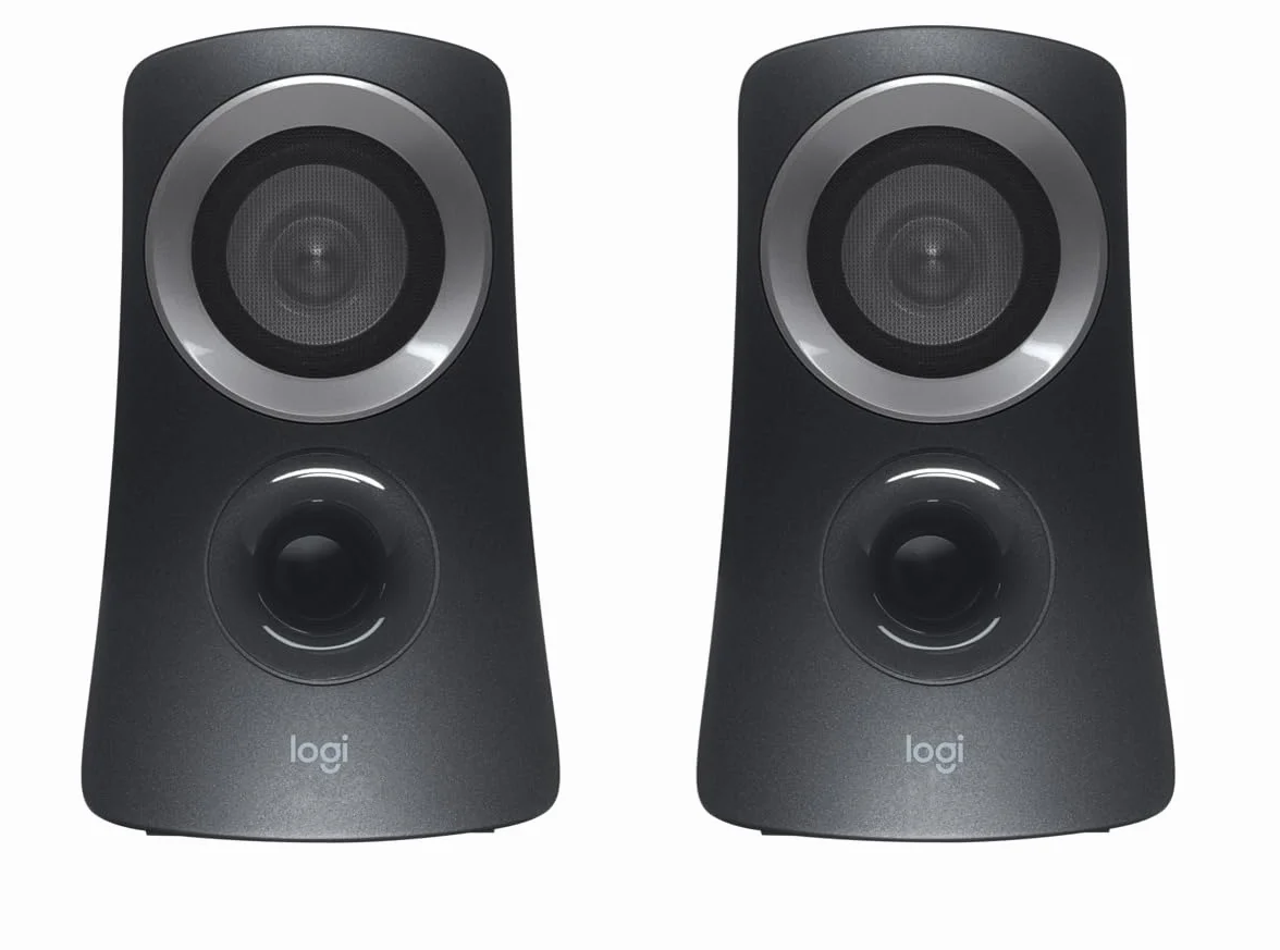 Logitech Z313 Zestaw głośników 2.1 z subwooferem, moc szczytowa 50W, wejście 3,5mm, gniazdo słuchawkowe, elementy sterujące na jednostce sterującej, wtyczka UE, PC/TV/tablet/telefon komórkowy - Czarny