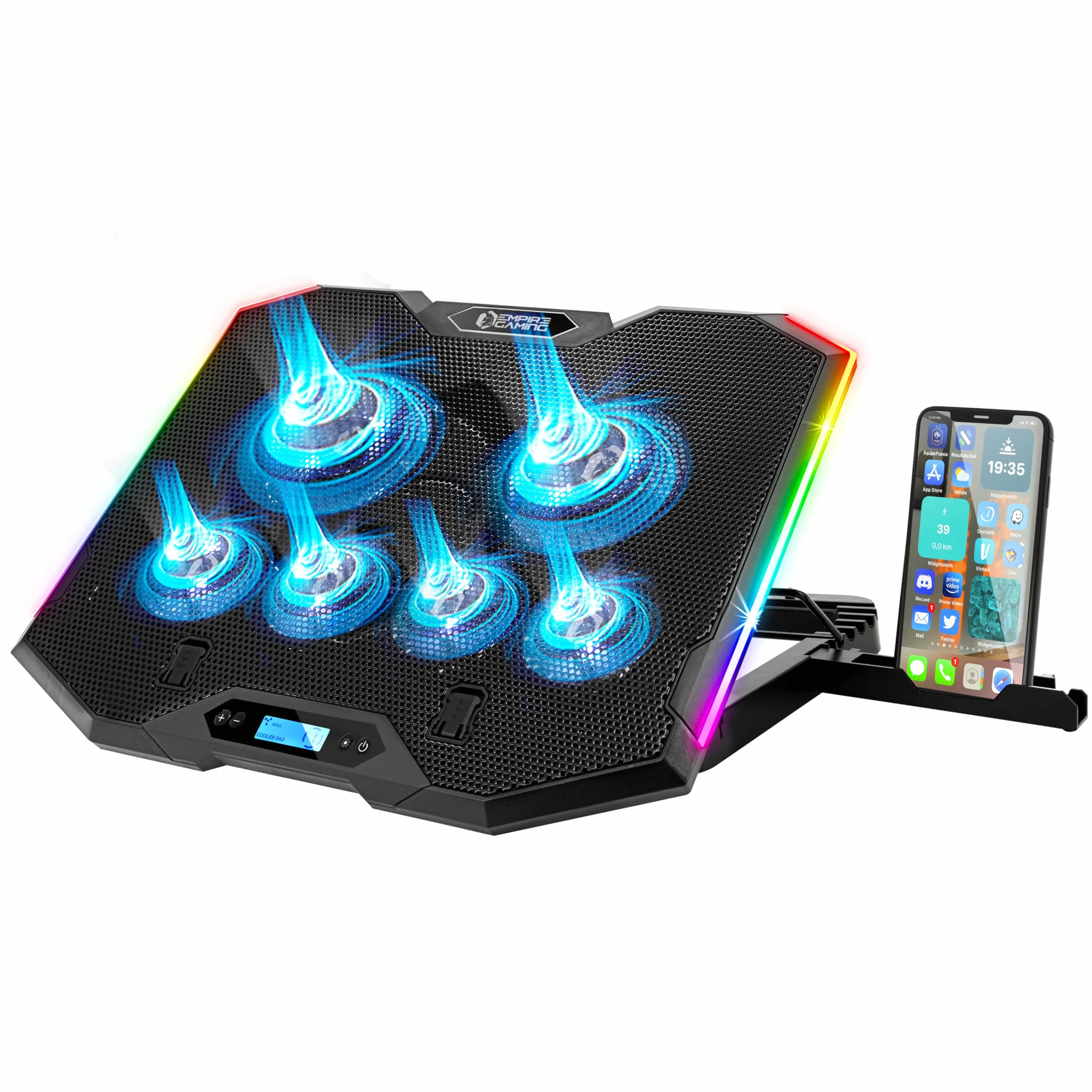 EMPIRE GAMING Guardian S-C100 chłodziarka do laptopa RGB 6 wentylatorów kontroler LCD 5 ustawień wysokości 12-17 cali