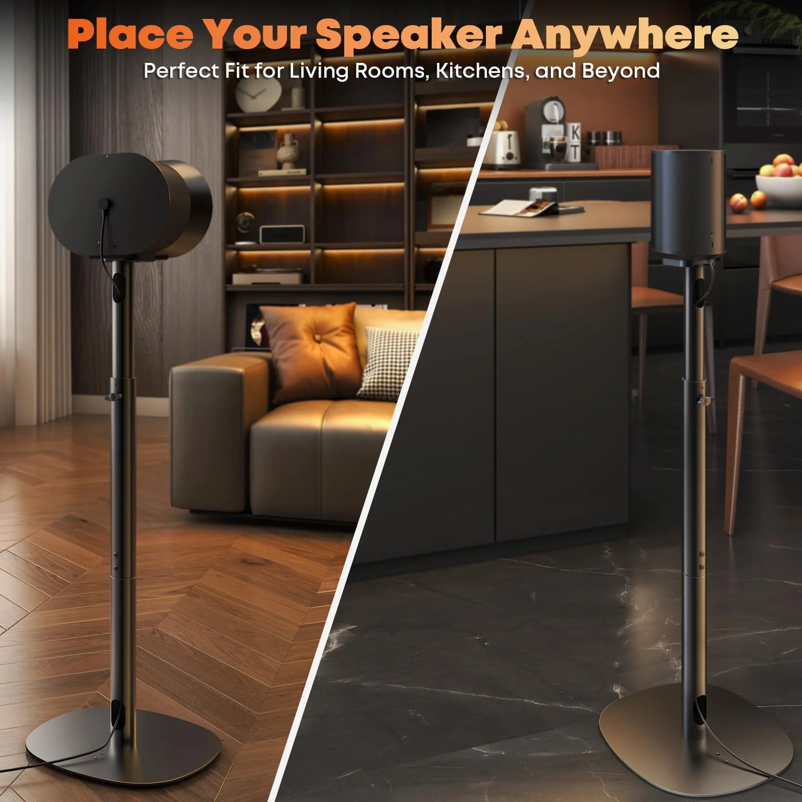 Podstawka Pod Głośnik Sonos Era 100 & 300 – Regulowana 74–99 cm, Podstawa Dual-Mount, Zarządzanie Kabli, Max 5 kg, Czarny