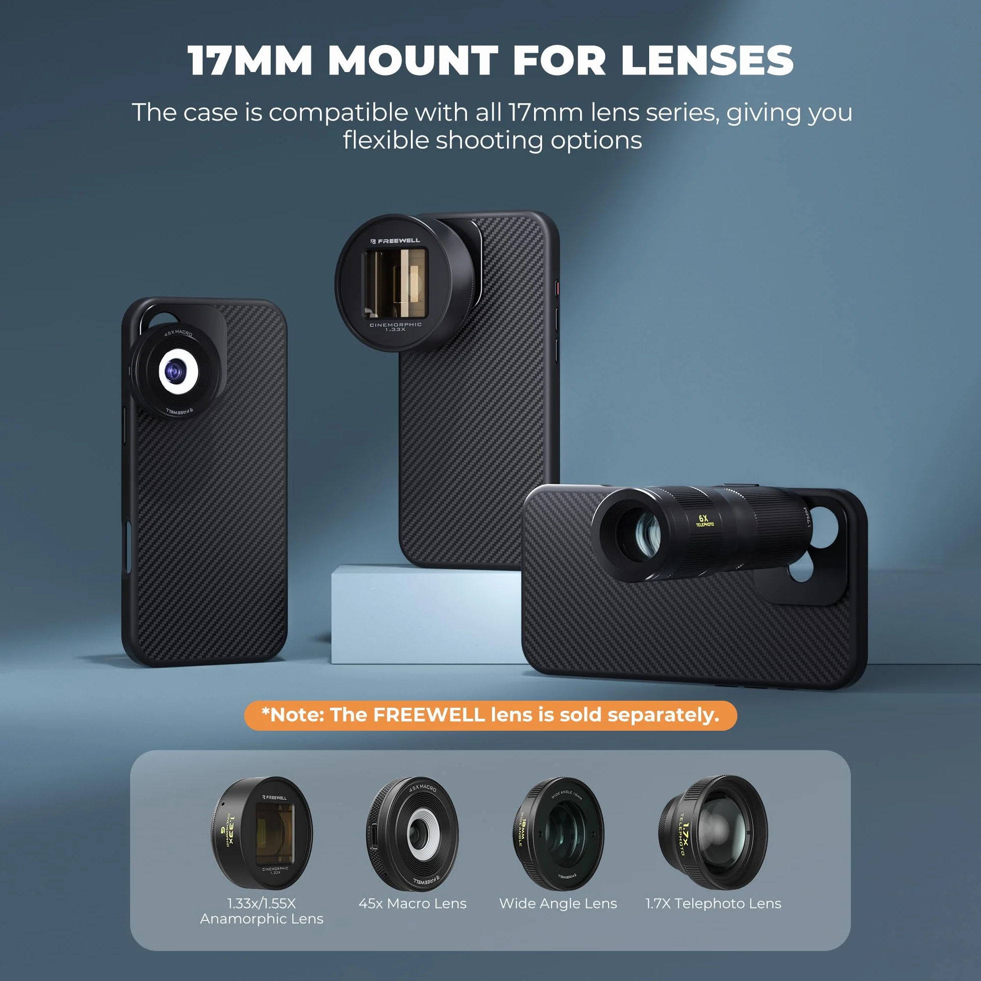 FREEWELL Pro Filmmaker Case na iPhone'a - 16-17 mm obiektyw i magnetyczna ramka filtrów, czarne