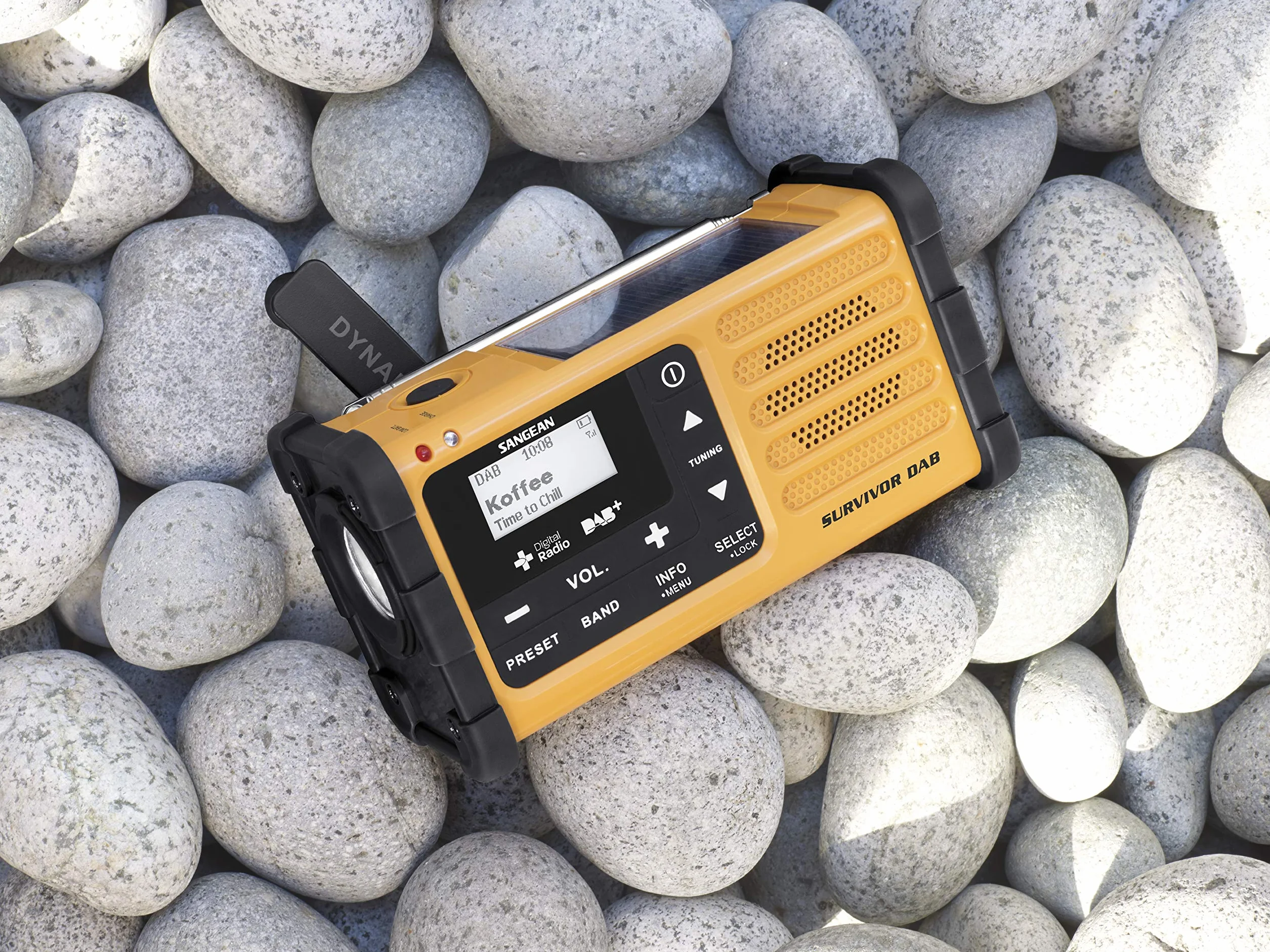 Sangean MMR-88 Survivor M8 radio przenośne radio awaryjne korbowe z latarką LED czarne żółte