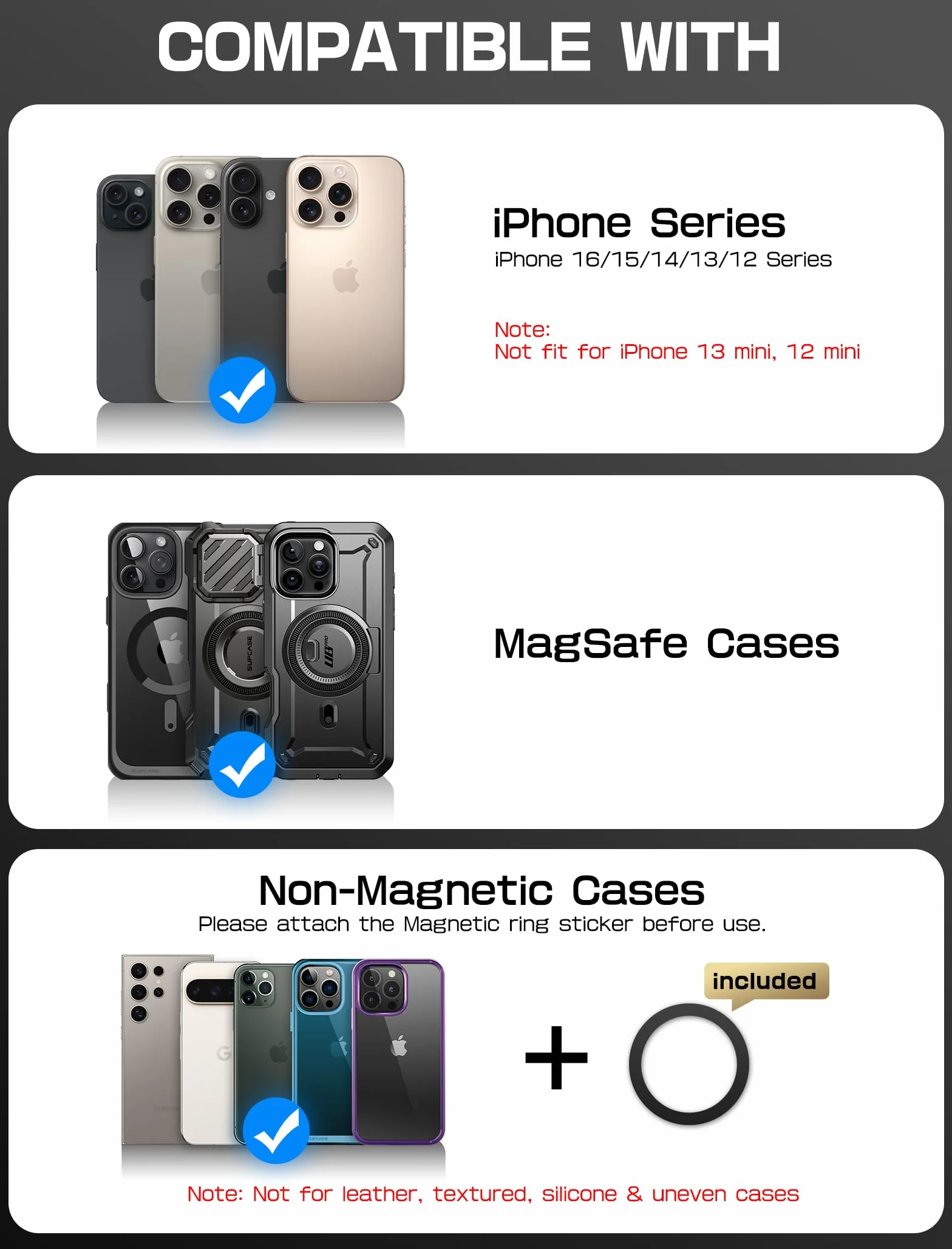 SUPCASE Portfel MagSafe z uchwytem na AirTag, magnetyczny portfel Airtag dla mężczyzn, [mieści 5 kart] [Regulowany stojak] [Blokowanie RFID] Statyw na karty telefoniczne do iPhone'a serii 17/16/15/14