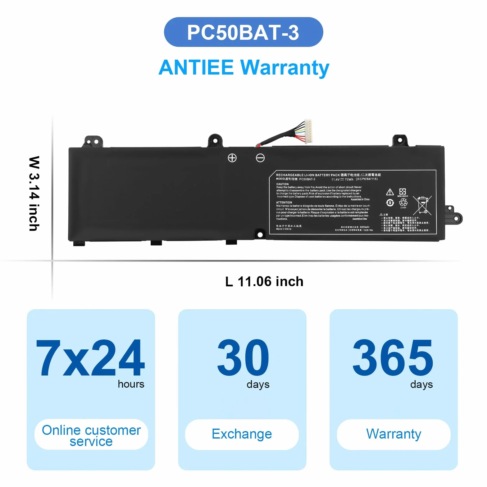 ANTIEE PC50BAT-3 73Wh Laptop Battery Compatible with Schenker Key 15 Comet Lake Clevo PC50DN2 PC50S 11.4V