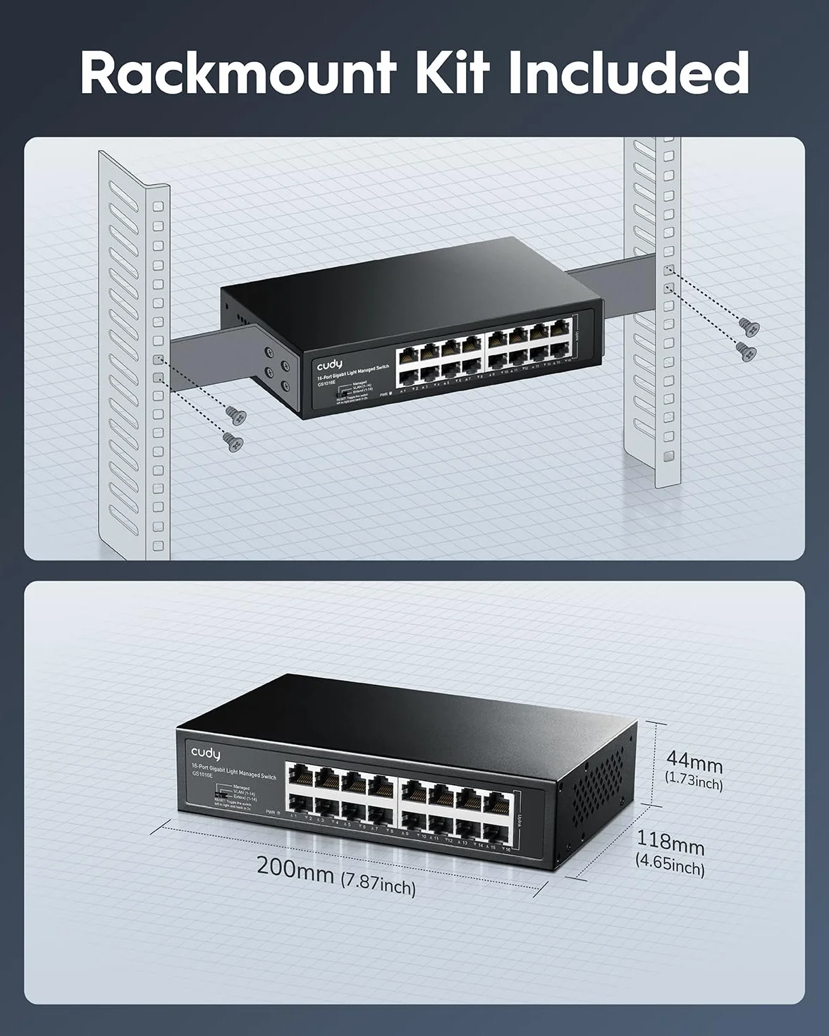Cudy GS1016E 16 portów Light Smart Managed Gigabit Switch metalowy QoS VLAN IGMP LAG
