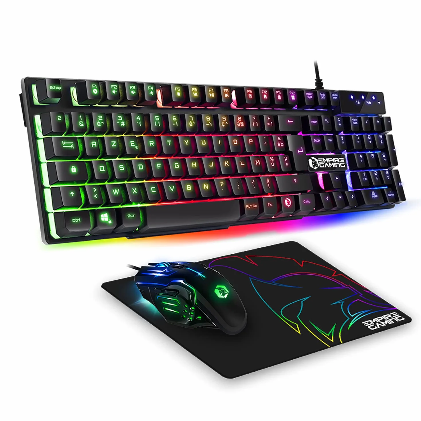 EMPIRE GAMING - Pack 3 en 1 MK800 - Clavier Gaming AZERTY (Layout Français) RGB 105 Touches 19 Touches Anti-Ghosting - Souris Gamer RGB 2400 DPI - Tapis de Souris - PC PS4 PS5 Xbox One/Series Mac