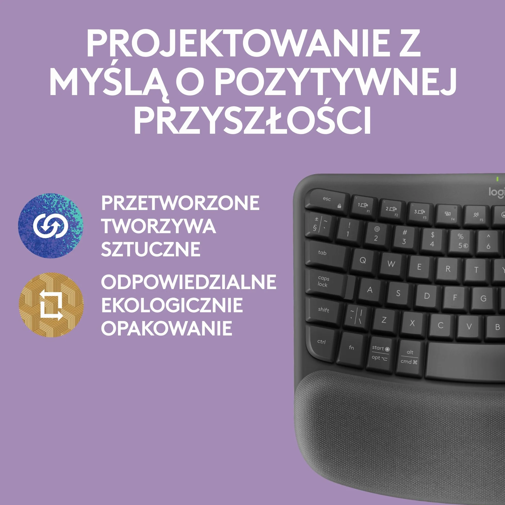 Logitech Wave Keys - bezprzewodowa klawiatura ergonomiczna z amortyzującą podpórką pod nadgarstki, wygodne naturalne pisanie, Easy-Switch, Bluetooth, odbiornik Logi Bolt, Windows/Mac, US INT'Ll,Grafit
