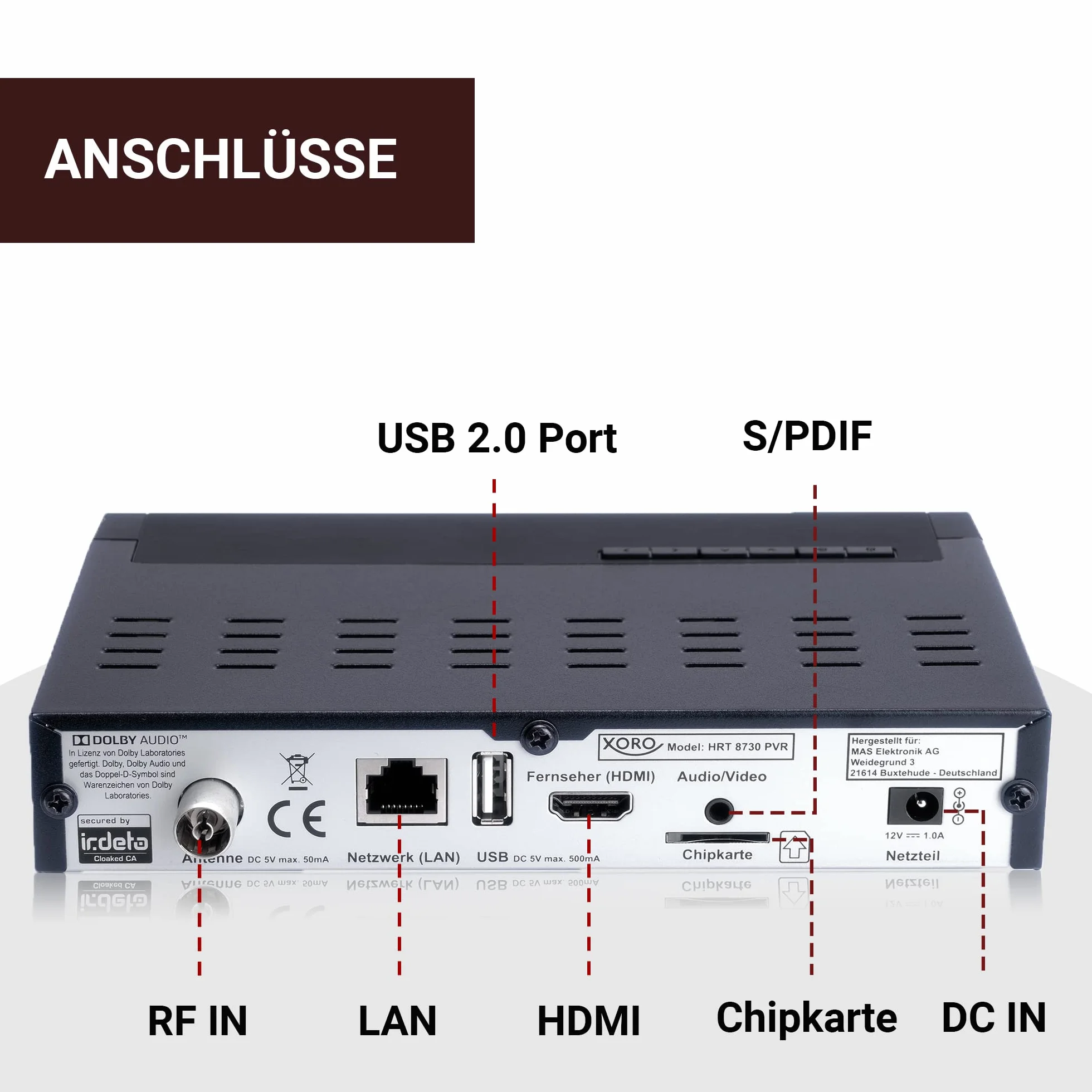 XORO Odbiornik DVB-C/T2 Combo HRT 8730 Hybrid z odtwarzaczem multimedialnym USB, PVR Ready, Timeshift, wbudowanym systemem dostępu Irdeto do Freenet TV i 6 miesięcy