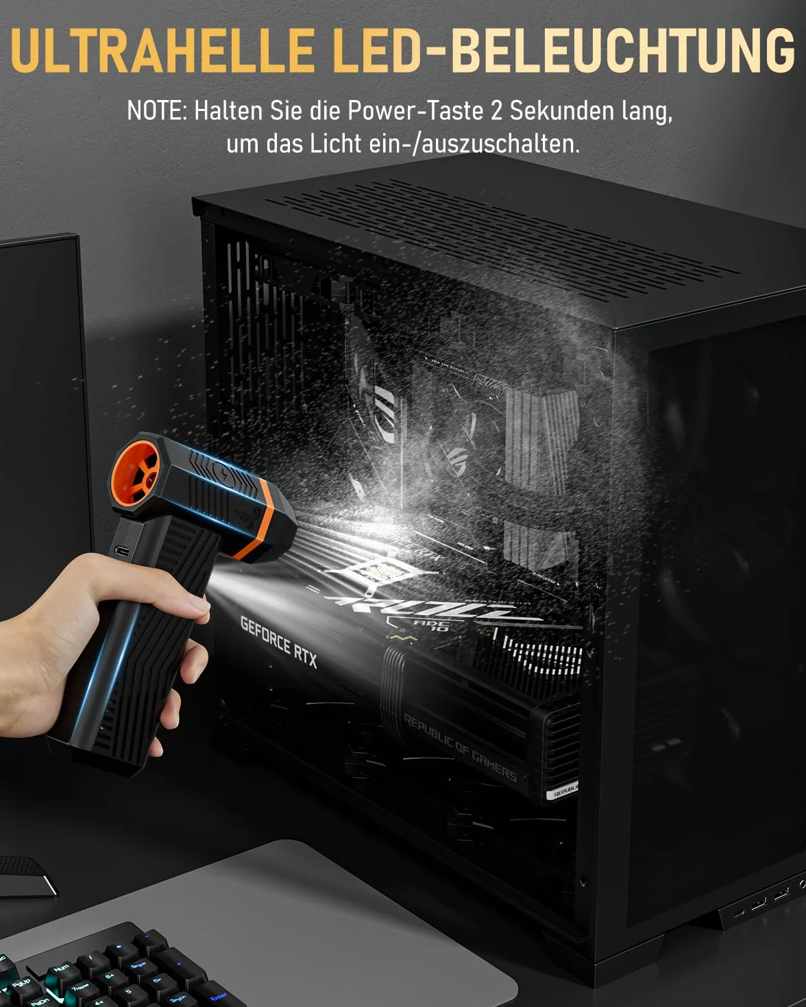 Elektryczna dmuchawa do kurzu, GLAM Air Duster, akumulator 4-stopniowy 150000 obr./min, sprężone powietrze do czyszczenia elektroniki, klawiatury, komputera, samochodu i sofy
