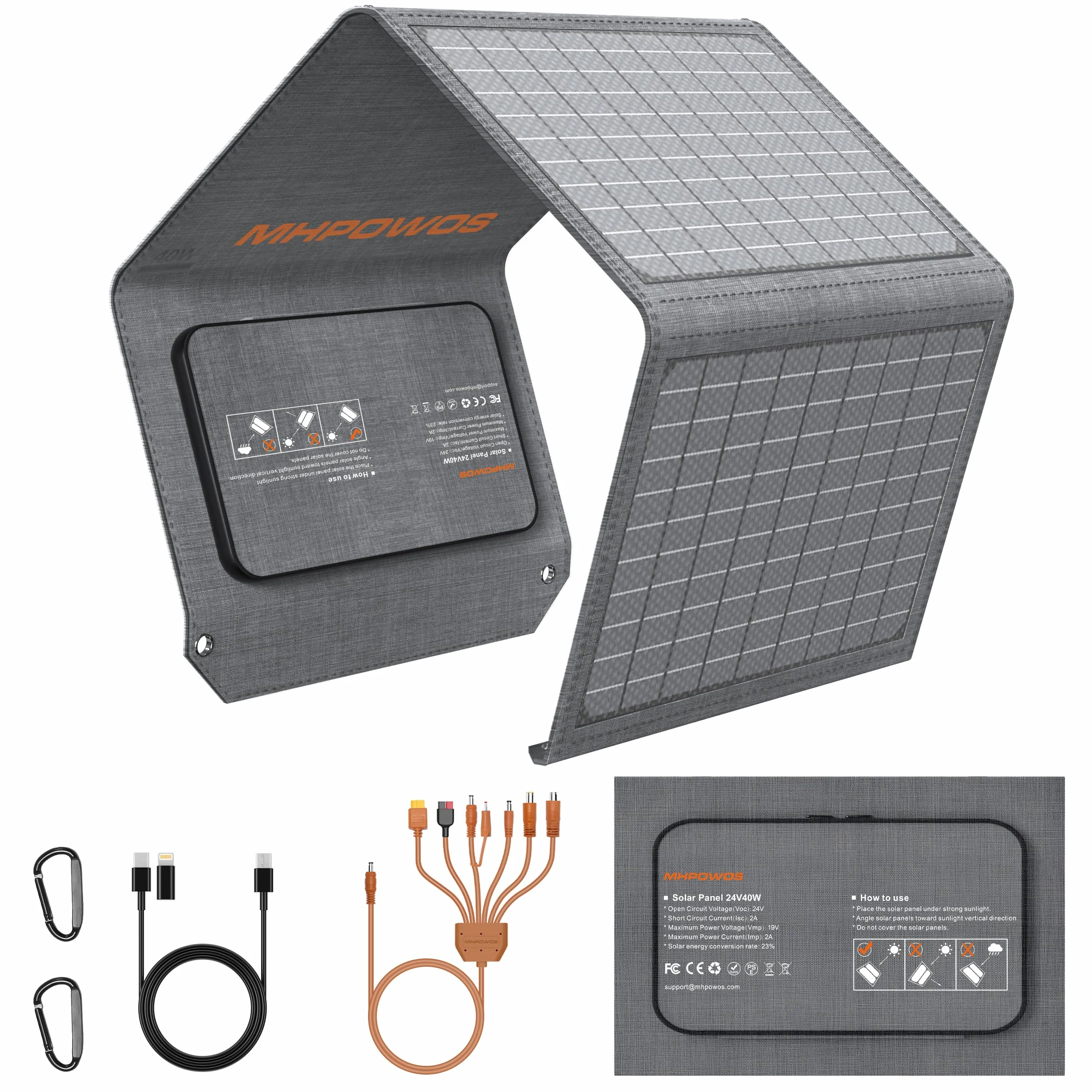 Składany panel słoneczny 40 W, 19 V, przenośna ładowarka solarna z wyjściem USB C, USB A i DC, mini ładowarka w rozmiarze książki do iPhone'a, iPada, powerbanku, na kemping, wędrówki, podróże